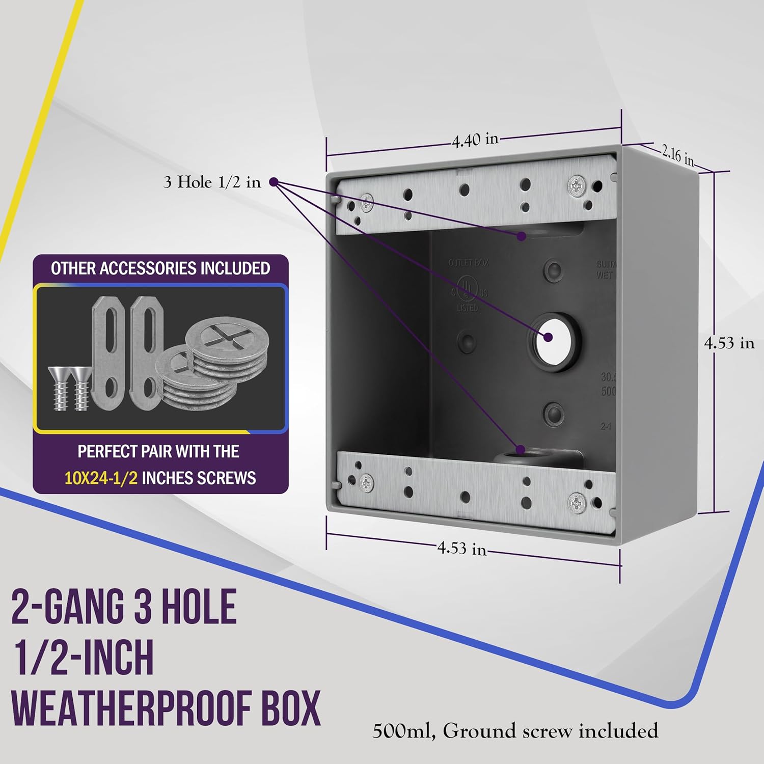 Enerlites 1/2 in. 2-Gang 3-Holes Weatherproof Box