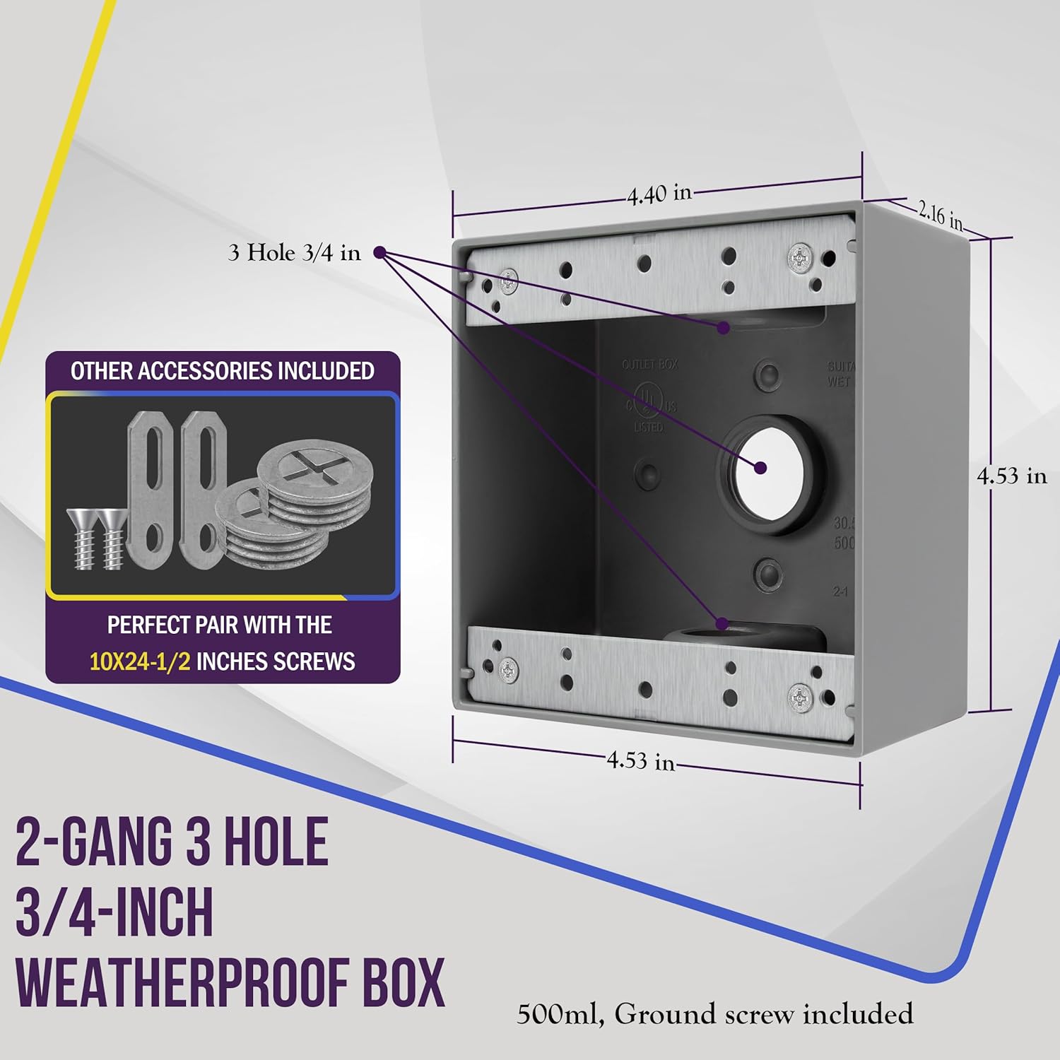 Enerlites 3/4 in. 2-Gang 3-Holes Weatherproof Box