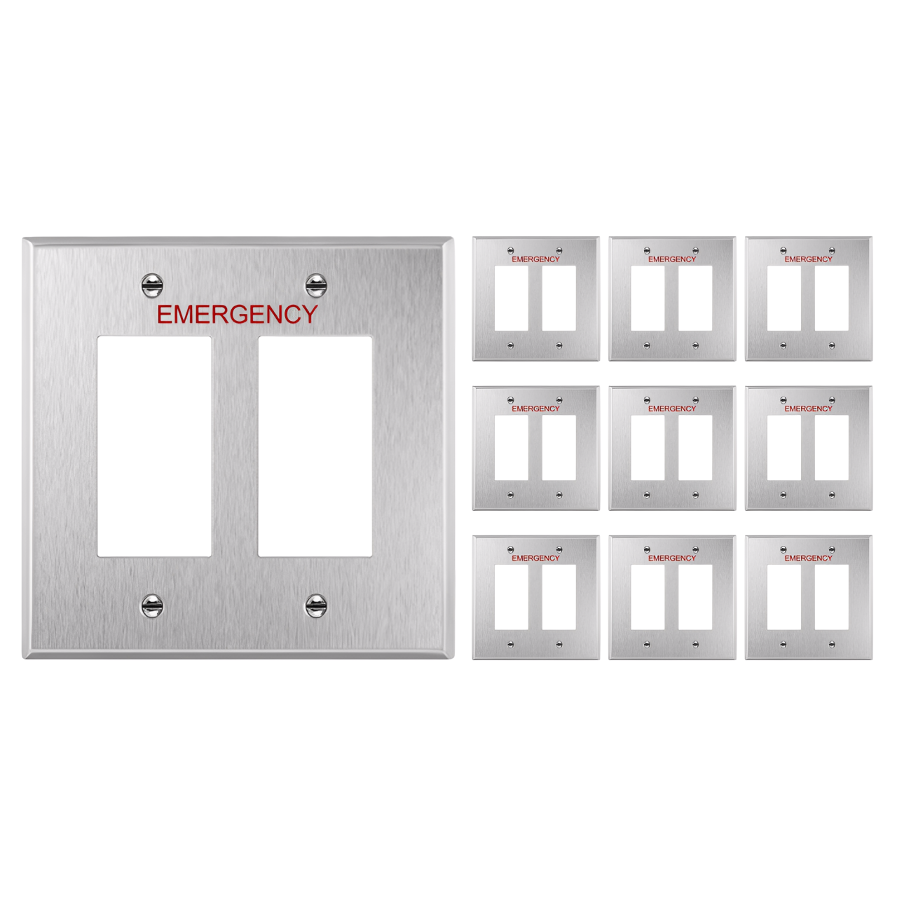 Enerlites Decorator Two-Gang Emergency Metal Wall Plate, Impact Resistant, Mid-Size