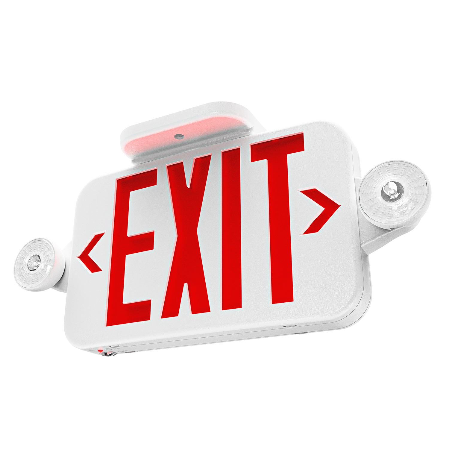 The exit sign has bright adjustable lights on each side of the sign for maximum visibility. US standard red 6" high letters with 3/4" stroke are visible from up to 100 feet away.