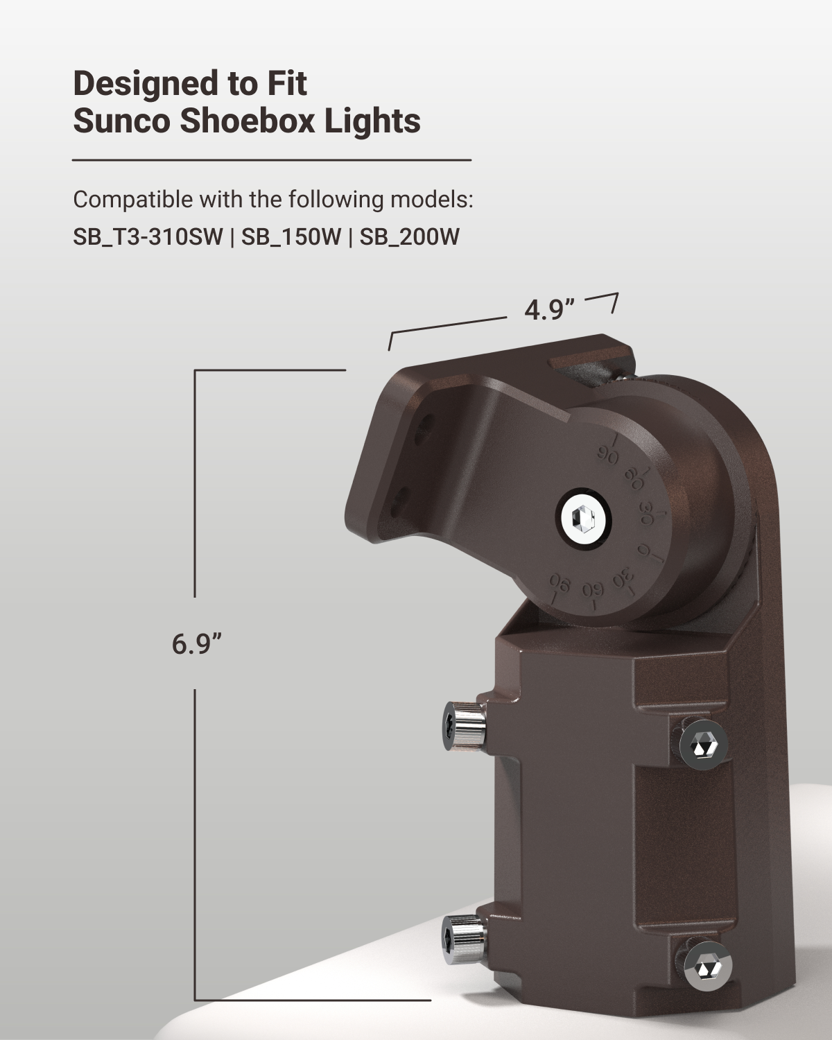 This slip fitter is tailored to fit Sunco Shoebox Lights, making it ideal for a variety of applications such as parking lots, roadways, and outdoor pathways.