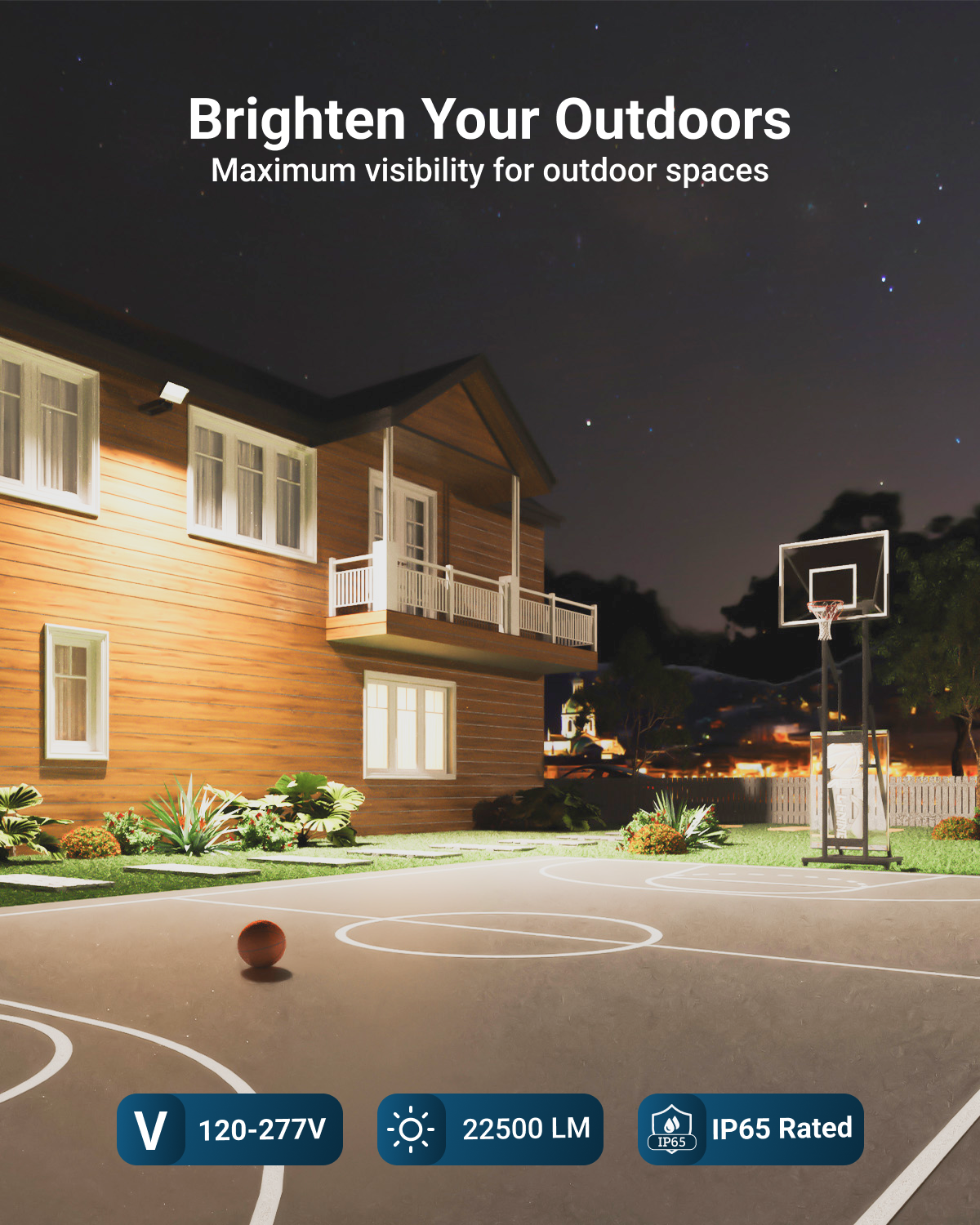 Choose Sunco's flood light for security in areas such as backyards, walkways, parking lots, and more.