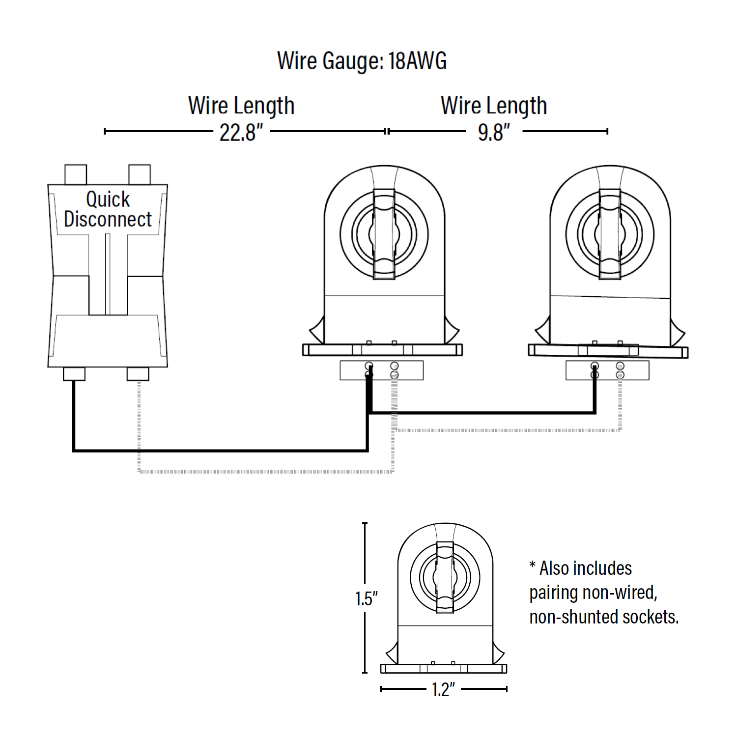 Wiring Harness for Single-End, Non-Shunted Tombstones, T8/T12 Socket