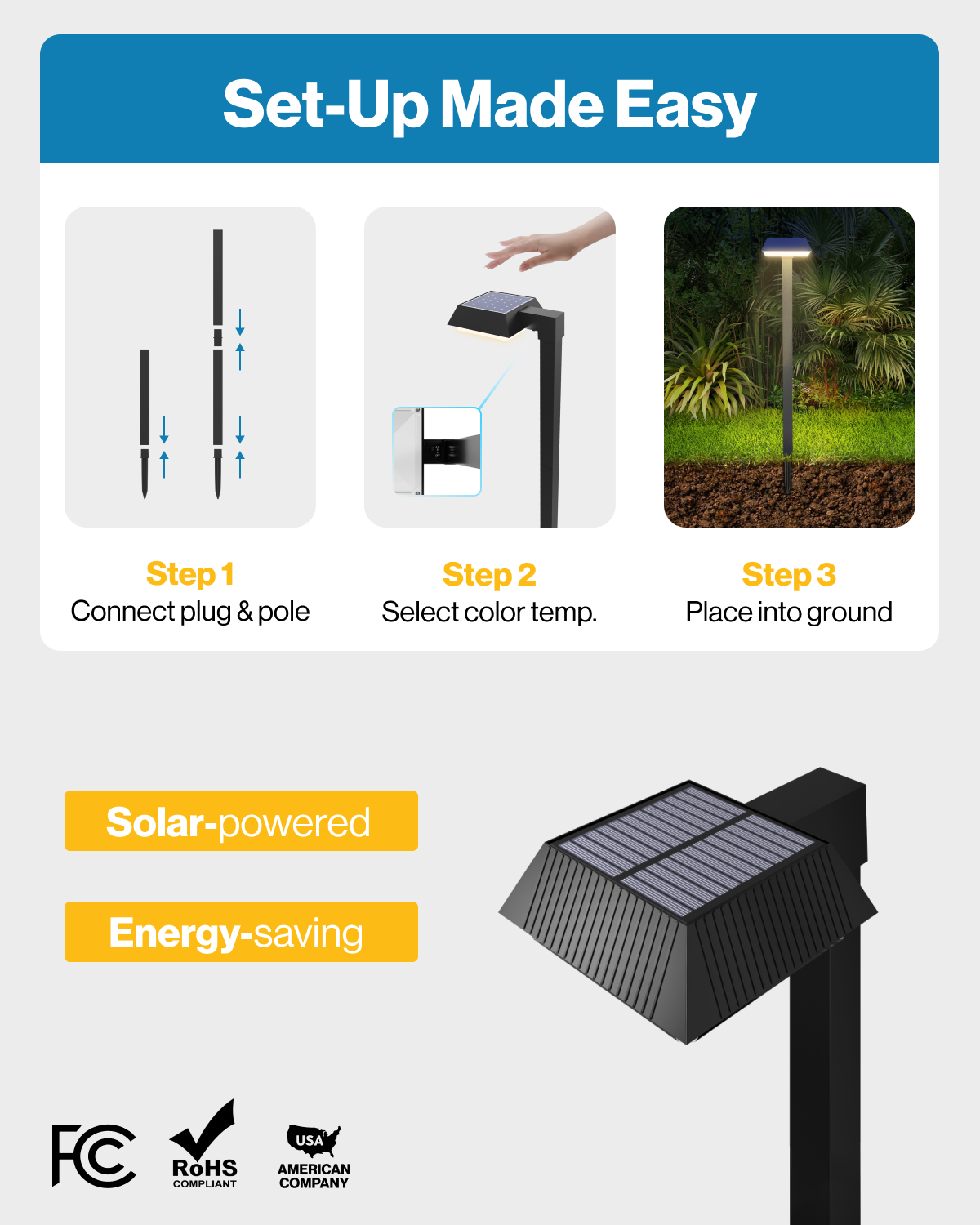 LED Solar Sidewalk Lights, Dusk to Dawn Photocell, 100 Lumens