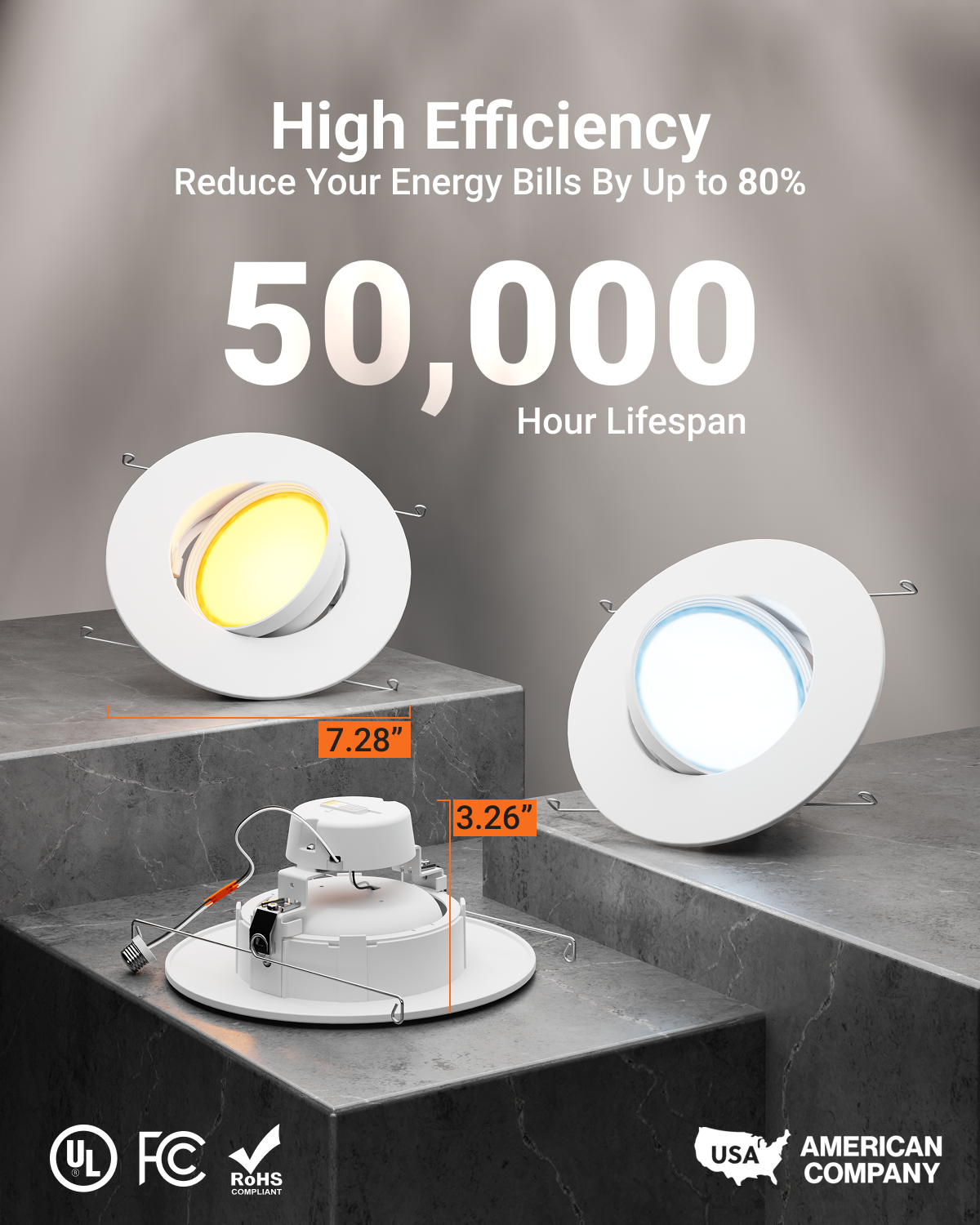 Recessed LED Retrofit Lighting, 5/6 Inch, Gimbal, Selectable CCT, 800 Lumens (Pure White Trim)