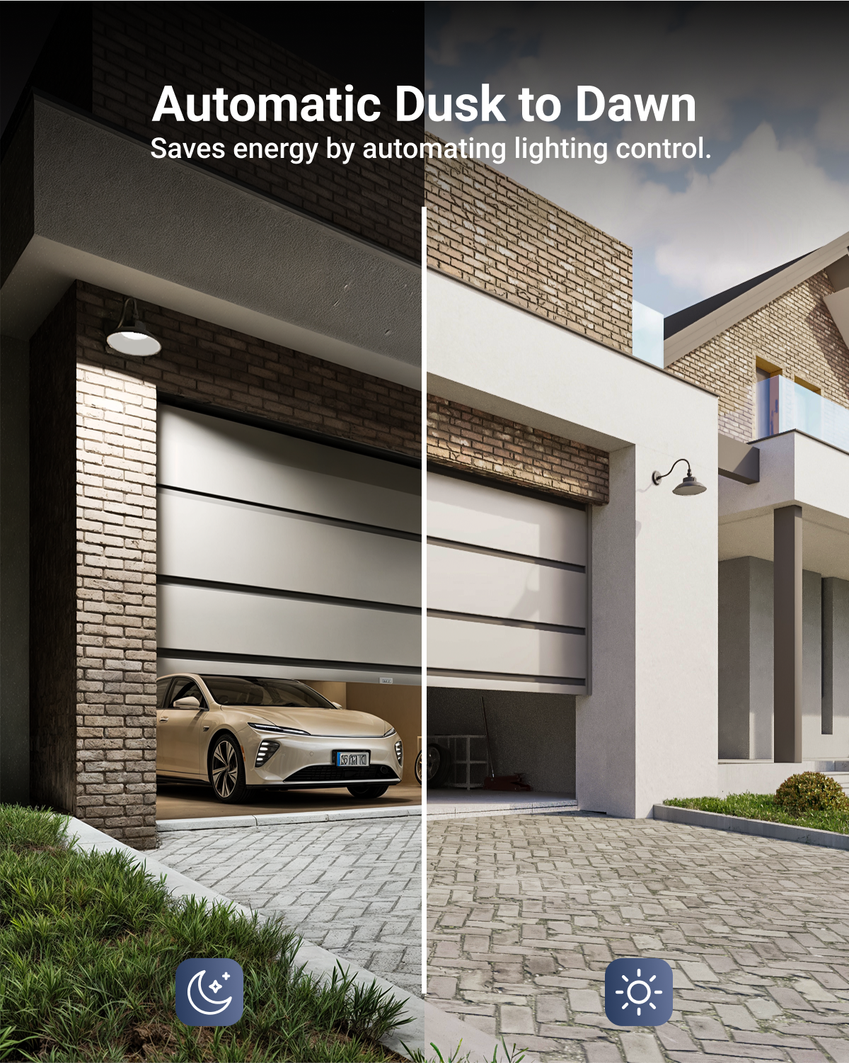 With a dusk to dawn sensor, the light automatically turns on at dusk and off at dawn, providing hands-free operation.