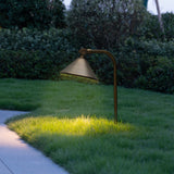 Brass Landscape Pathway Light, Smooth Hooded, Low Voltage, Plastic Spike Included