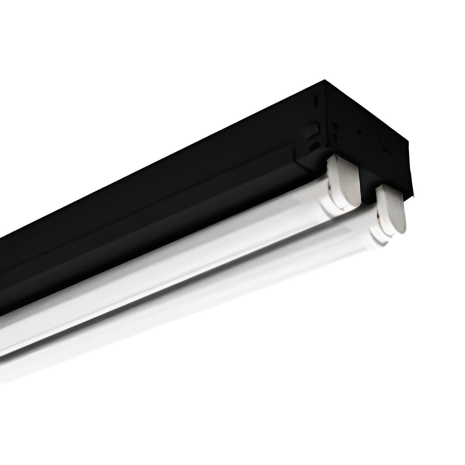 4 ft. LED Ready Strip Fixture - Double Lamp - Non-Shunted Socket - Double Ended Power - Damp Rated - Black Finish - UL Listed - LED T8 Tube Light Not Included
