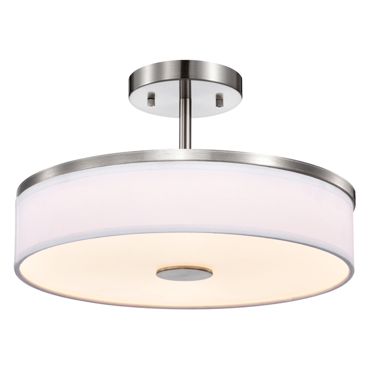 Round LED Satin Nickel Ceiling Light, Sundecor, Semi-Flush Mount, Selectable CCT