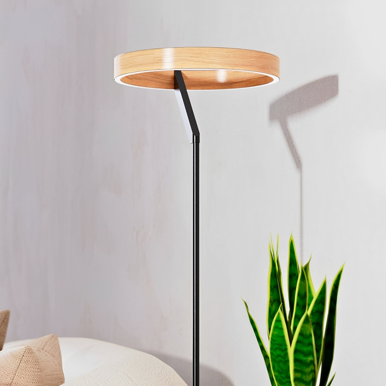 63" Black & Wood LED Floor Lamp, 500 Lumens