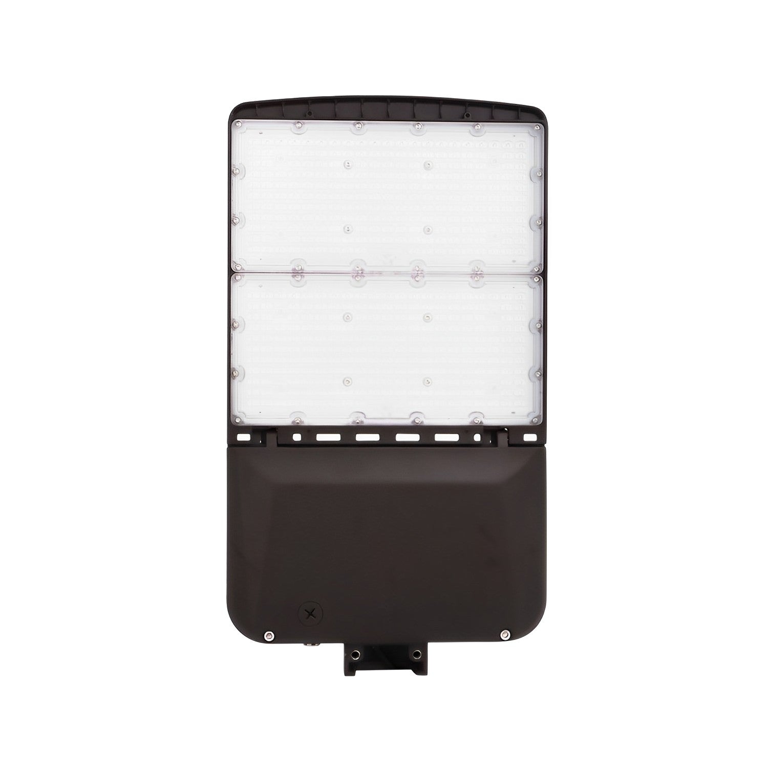 Front view of parking lot flood light or parking lot lights with pole