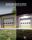 Ideal for parking lots, entryways, walkways, yards, loading docks. Photocell sensor included and can be easily wall mounted or pole mounted with optional gooseneck pole.