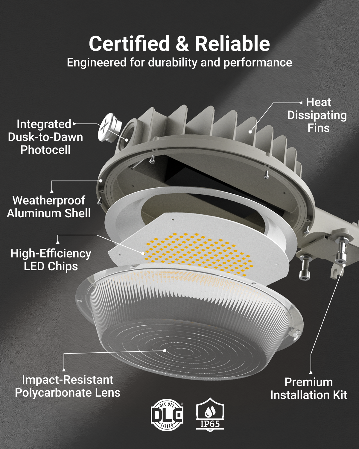 With its dusk-to-dawn feature, the barn light automatically turns on at sunset and off at sunrise, ensuring seamless operation without any manual intervention.