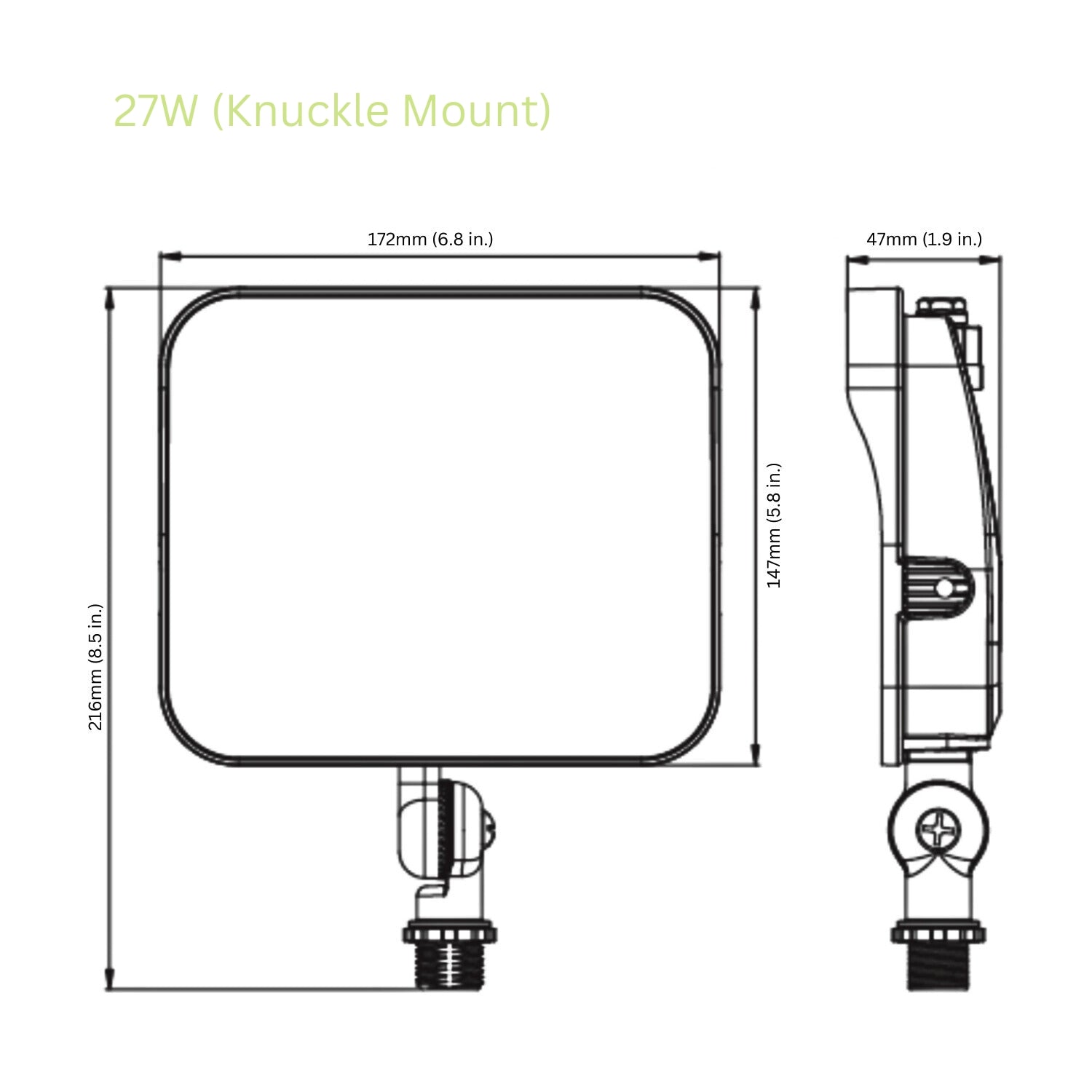 LED Flood Light, Knuckle Mount, Dusk to Dawn Photocell, 27W/20W/15W/11W, Selectable Wattage & CCT, 3600 Lumens
