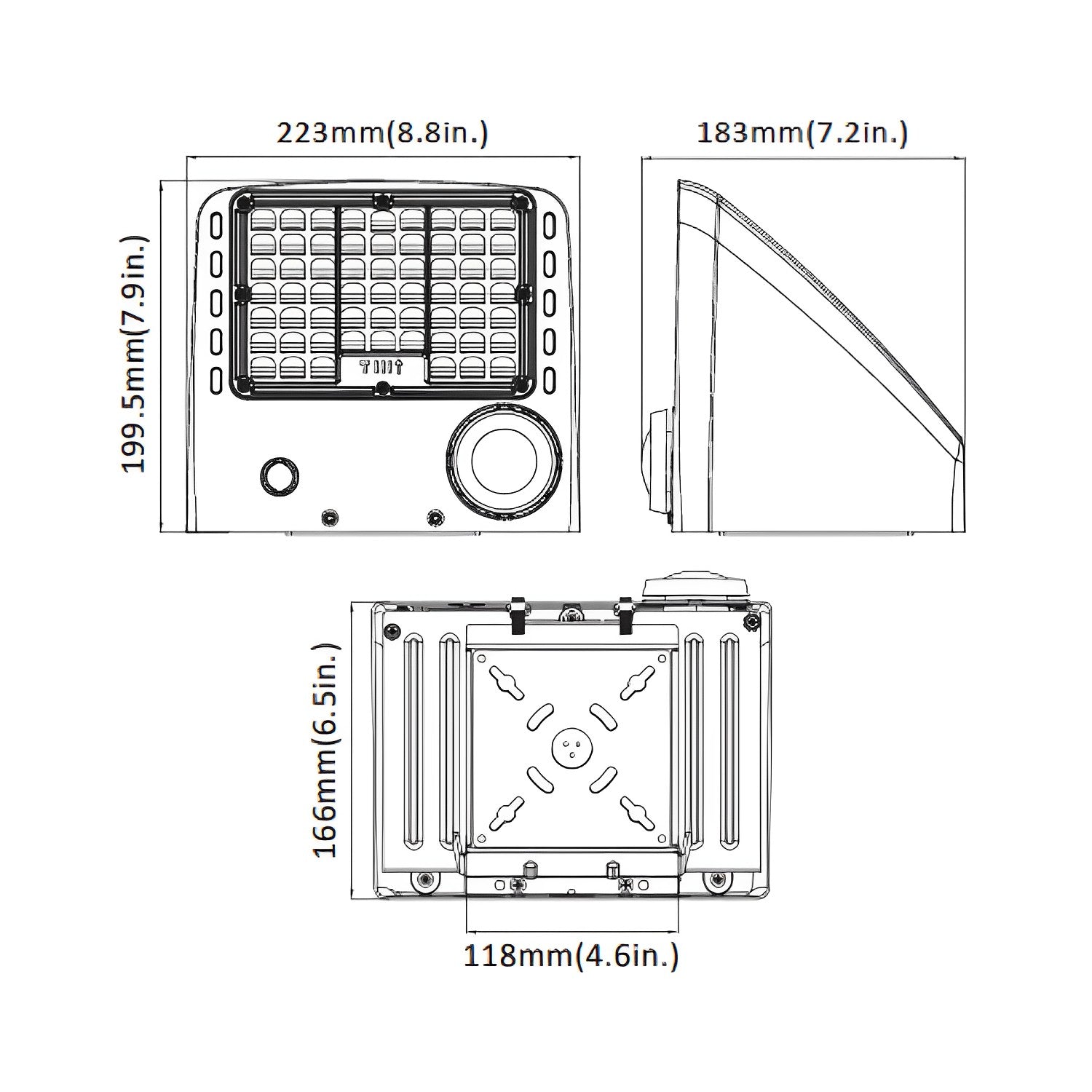 18W-45W wall pack light fixture or commercial outdoor lighting dimension