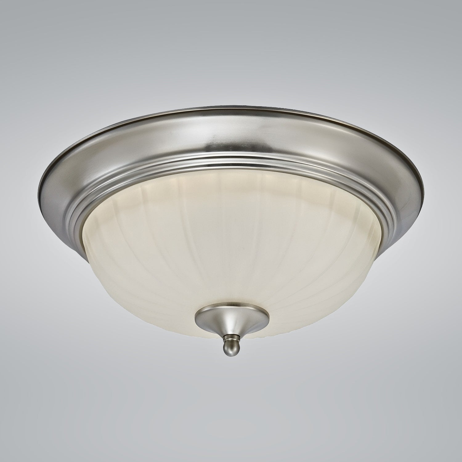 15" Satin Nickel & Frosted Glass Round LED Ceiling Light, 1018D Series
