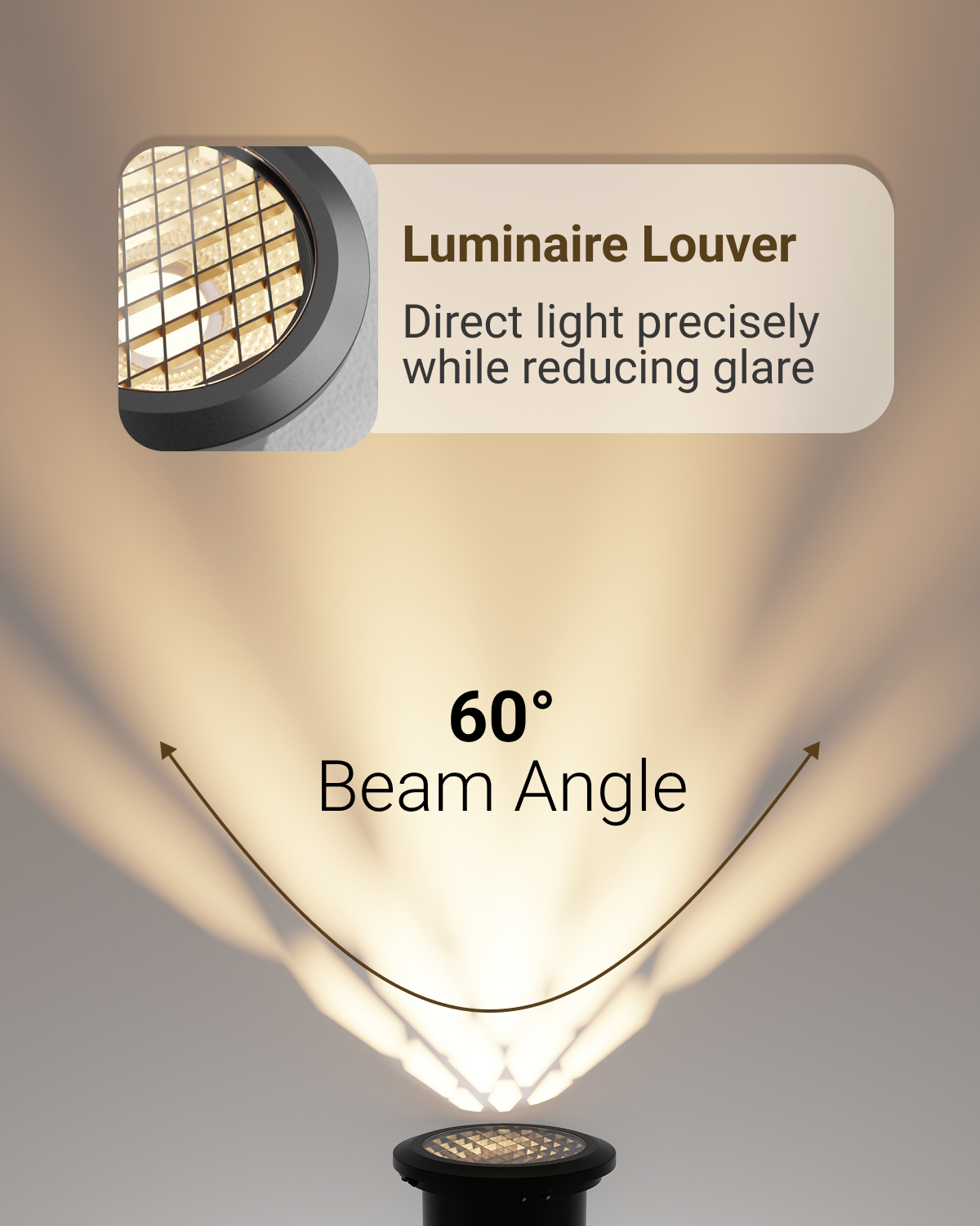 Sunco low voltage in-ground light has a 60 degree beam angle for direct light with no glare.