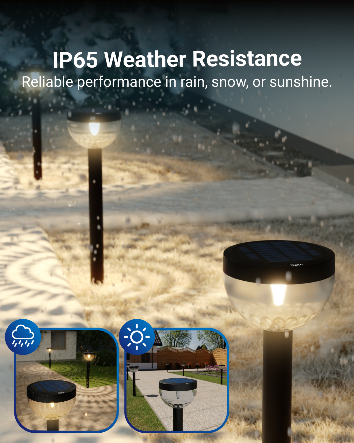 Solar Garden LED Path Lights, Round, Bloom, Dusk to Dawn Photocell