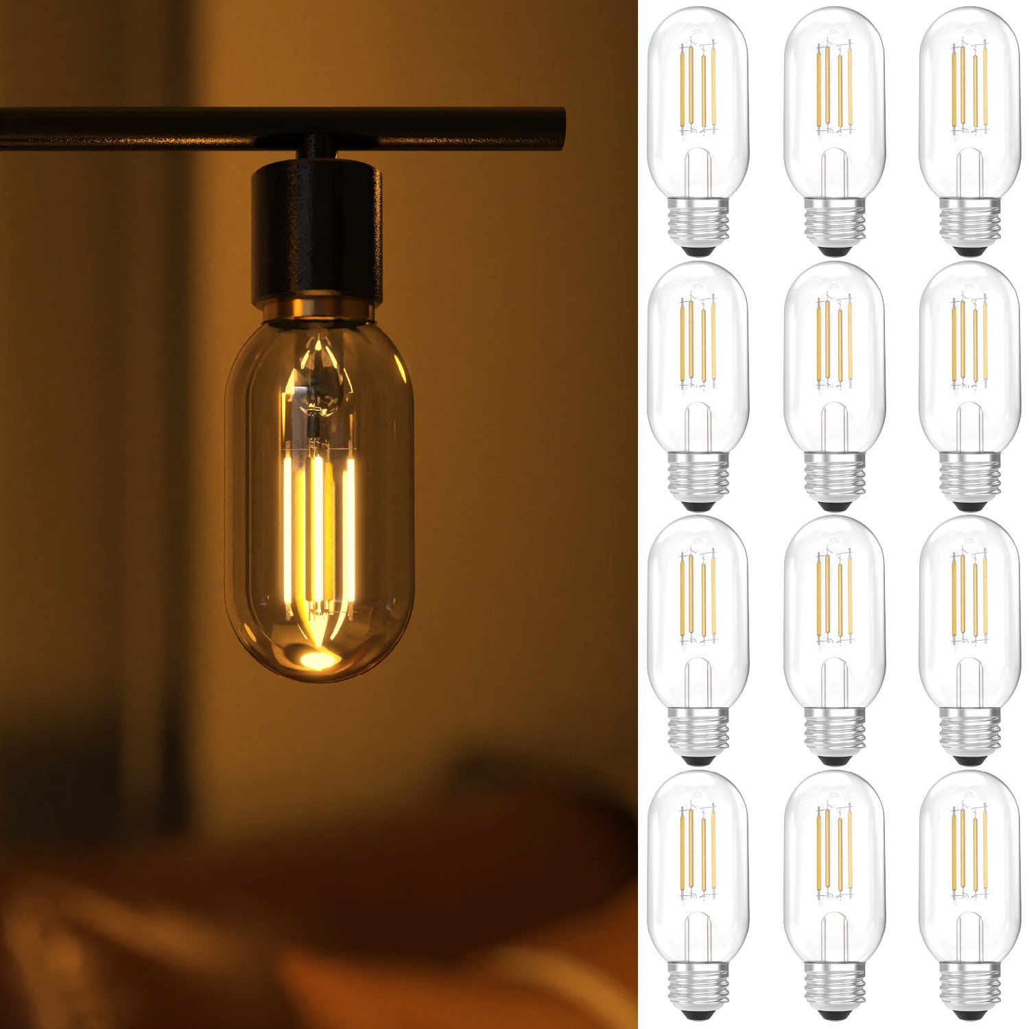 The T45 Filament Bulb emits a soft, warm light that creates a cozy and inviting ambiance.