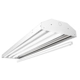 The 4ft LED Ready High Bay Light Fixture features a prismatic lens for low-glare illumination, non-shunted sockets, and dual-end pre-wiring for optimal lighting performance.