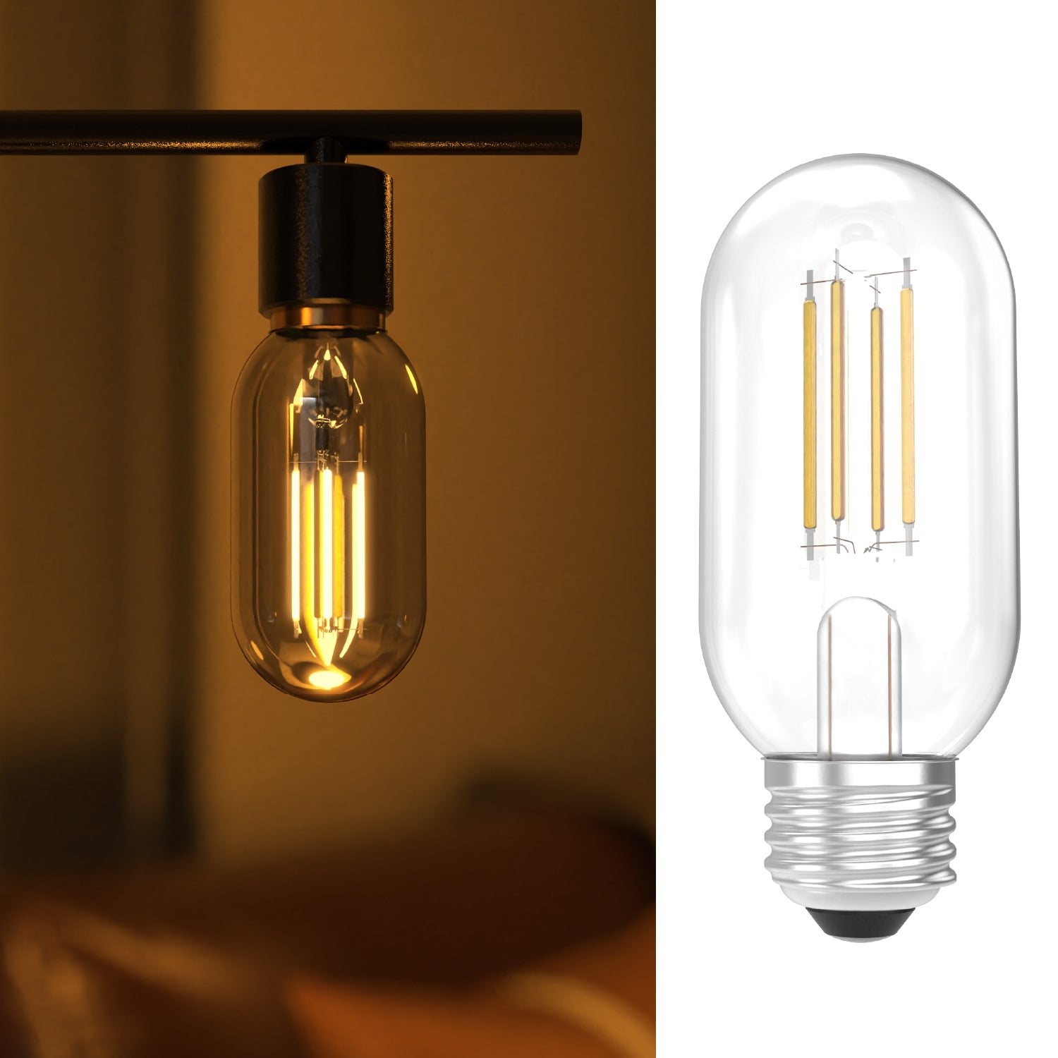 The T45 Filament Bulb emits a soft, warm light that creates a cozy and inviting ambiance.