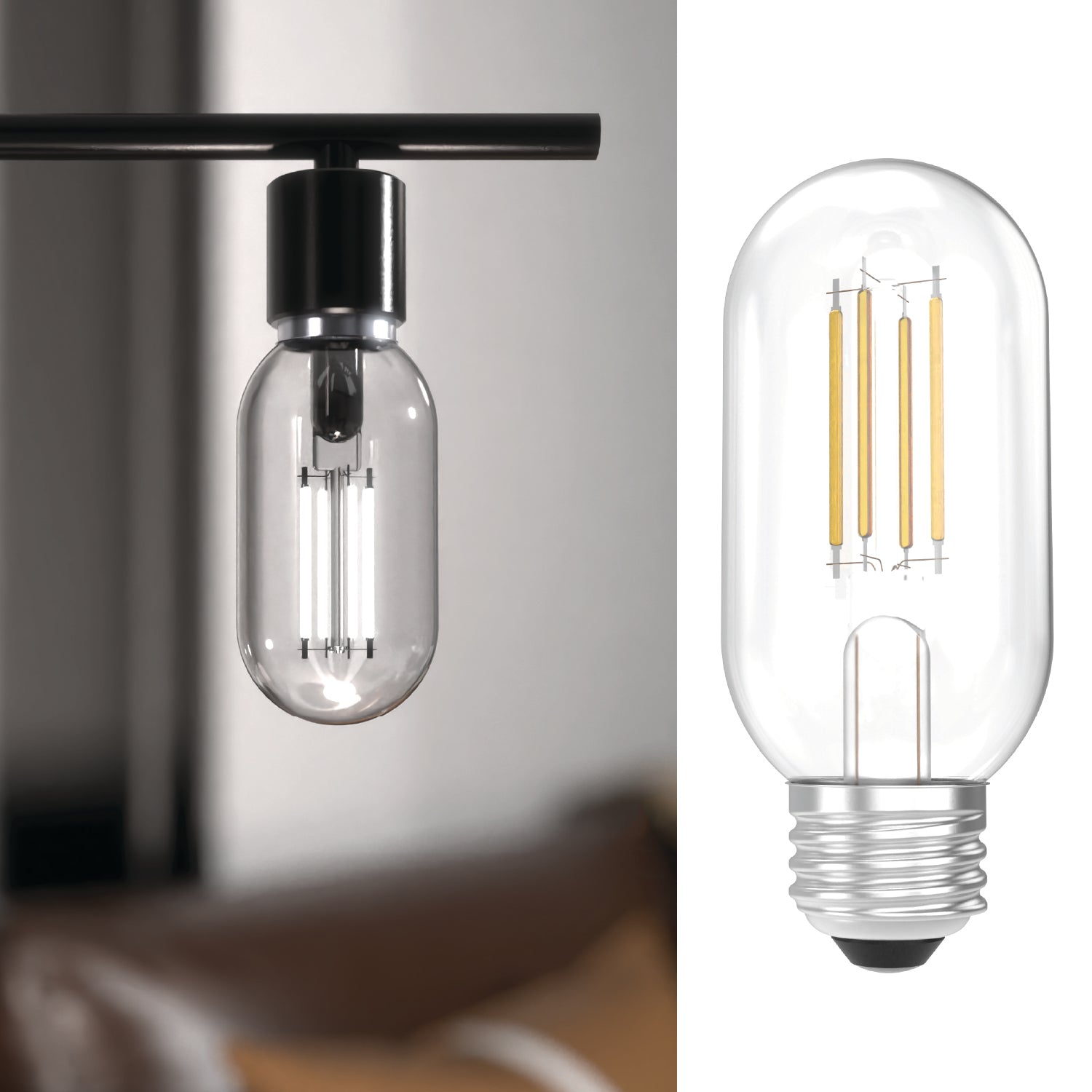 The T45 Filament Bulb emits a soft, warm light that creates a cozy and inviting ambiance.