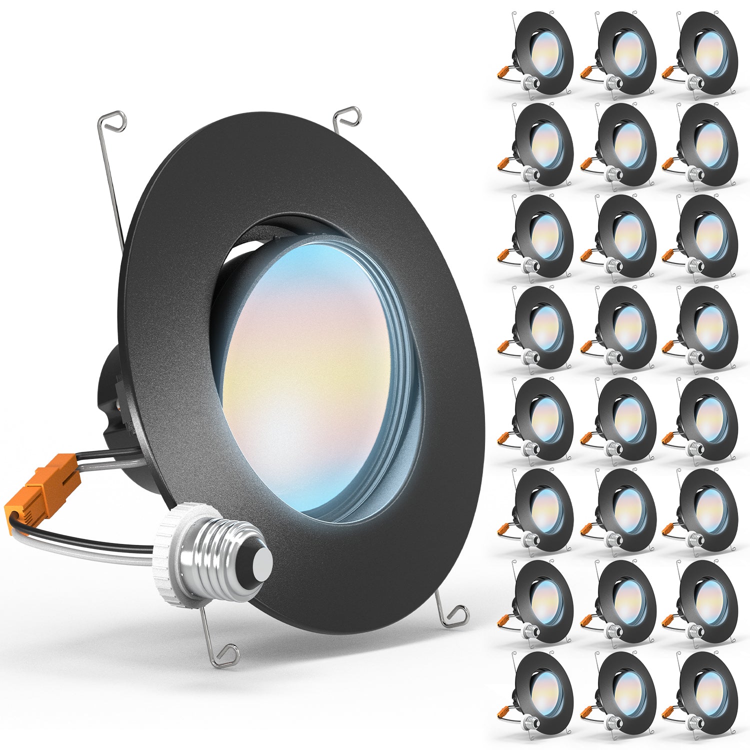 Recessed LED Retrofit Lighting, 5/6 Inch, Gimbal, Selectable CCT, 800 Lumens (Black Trim)