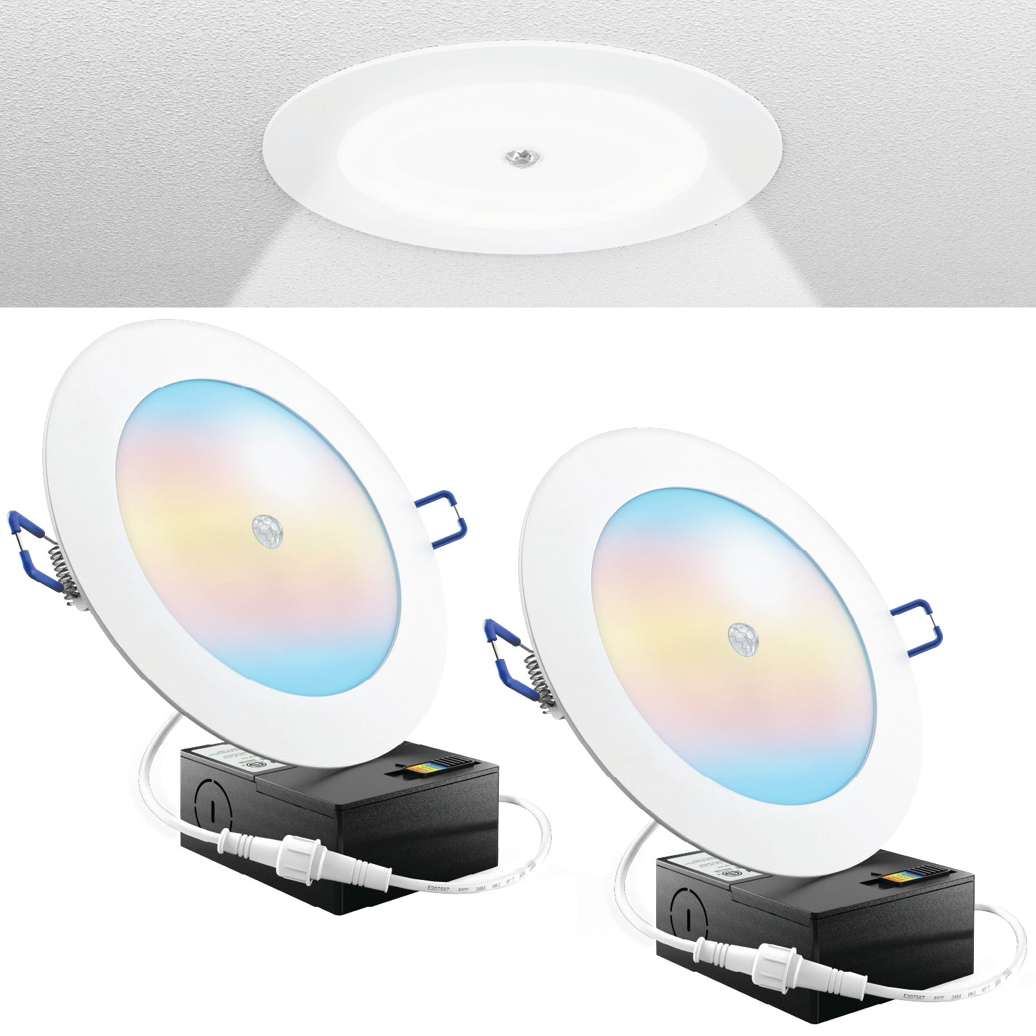 Recessed LED Lighting, 6 Inch, Motion Activated, Slim, Wafer Think, Smooth Trim, Selectable CCT, 1200 Lumens