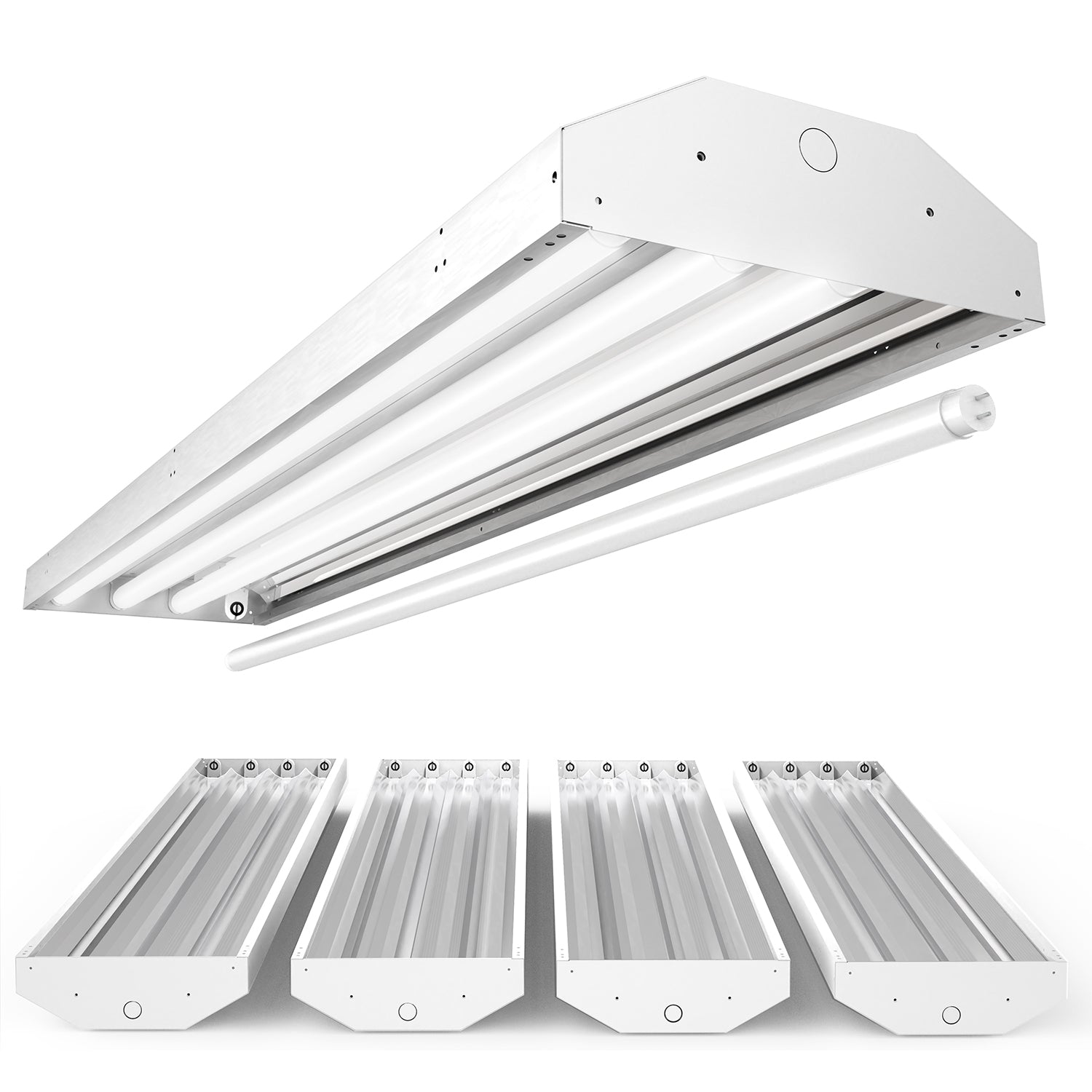 4ft T8 LED Ready Linear High Bay Fixture, 4-Lamps, Non-Shunted, Single-Ended