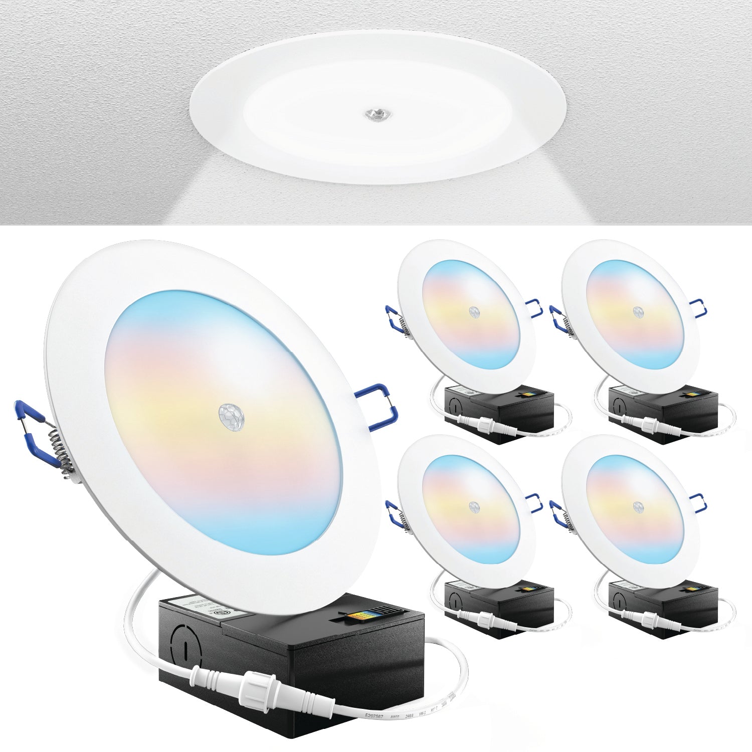 Recessed LED Lighting, 6 Inch, Motion Activated, Slim, Wafer Think, Smooth Trim, Selectable CCT, 1200 Lumens