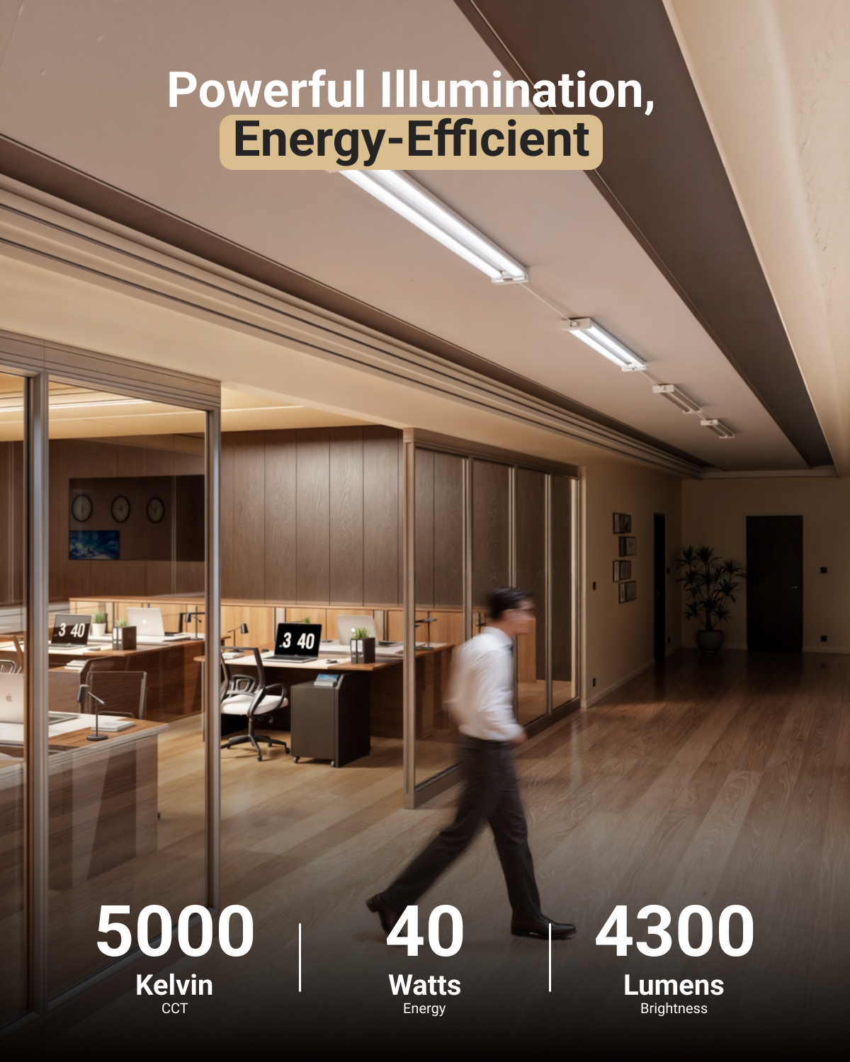 LED Shop Light, 4ft, Motion Activated, Frosted, 40W, 4300 Lumens
