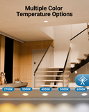 Seamless dimming capabilities (10%-100%) and selectable color temperatures to fit any mood or decor. Our slim downlights give off sunlight-like quality (CRI 80) for true color rendering.