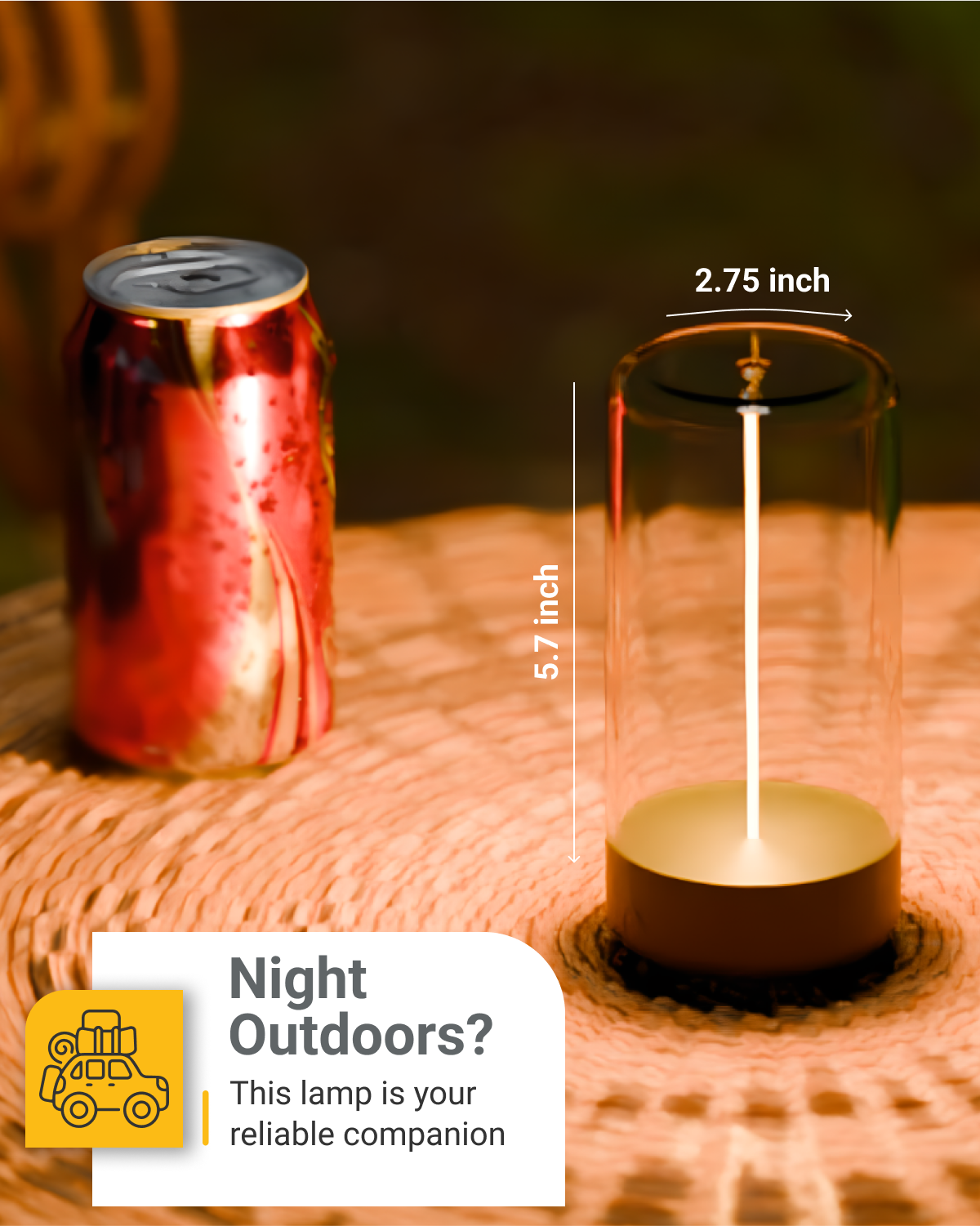 Portable & Rechargeable Table Lamp, 1W, 2700K, 55 Lumens