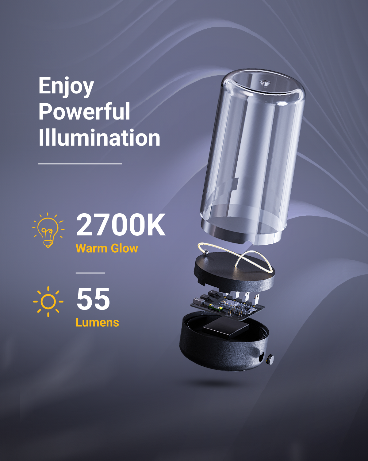 Portable & Rechargeable Table Lamp, 1W, 2700K, 55 Lumens