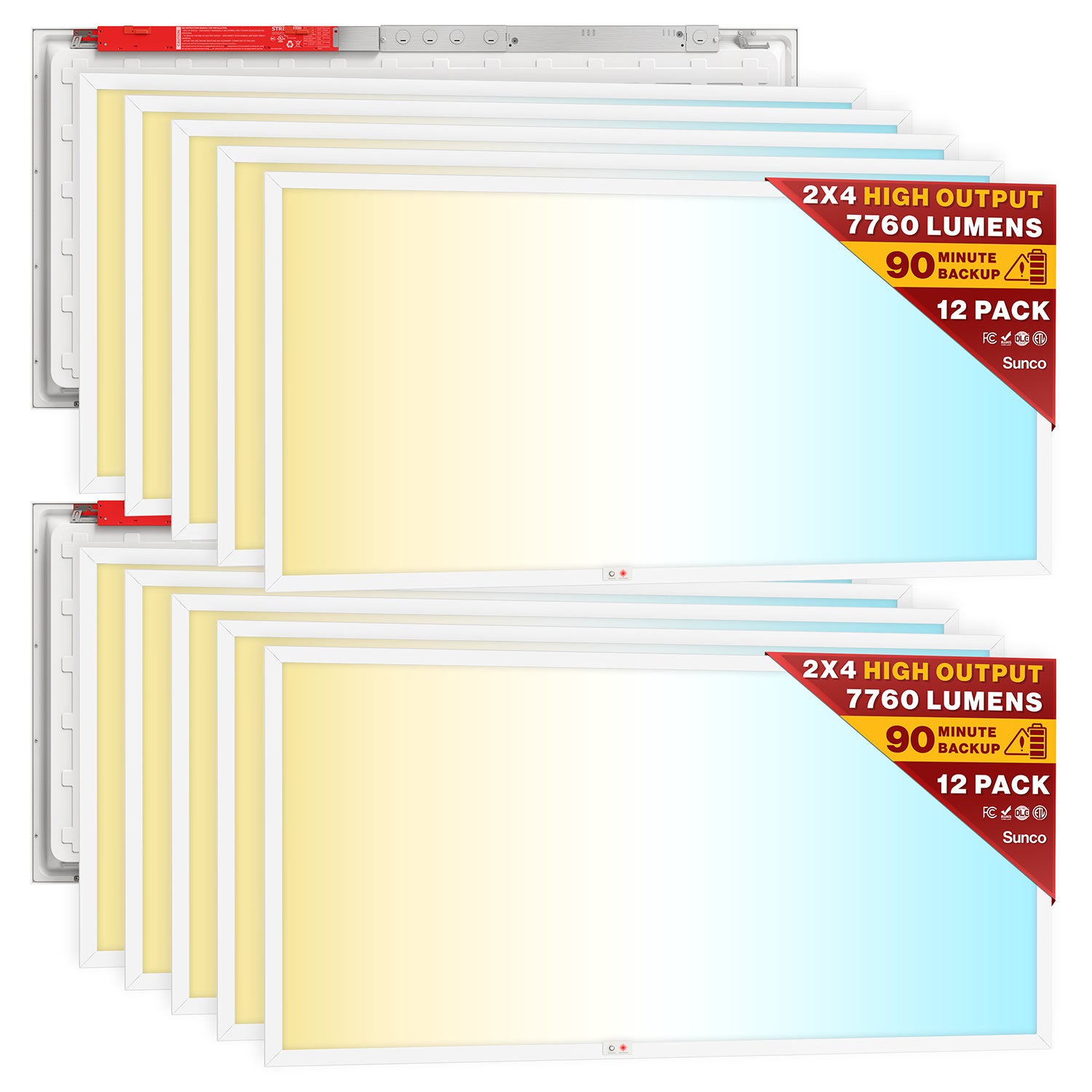LED Ceiling Panel Light with Battery Backup, 60W/50W/40W, 2x4, Selectable Wattage & CCT, 7700 Lumens