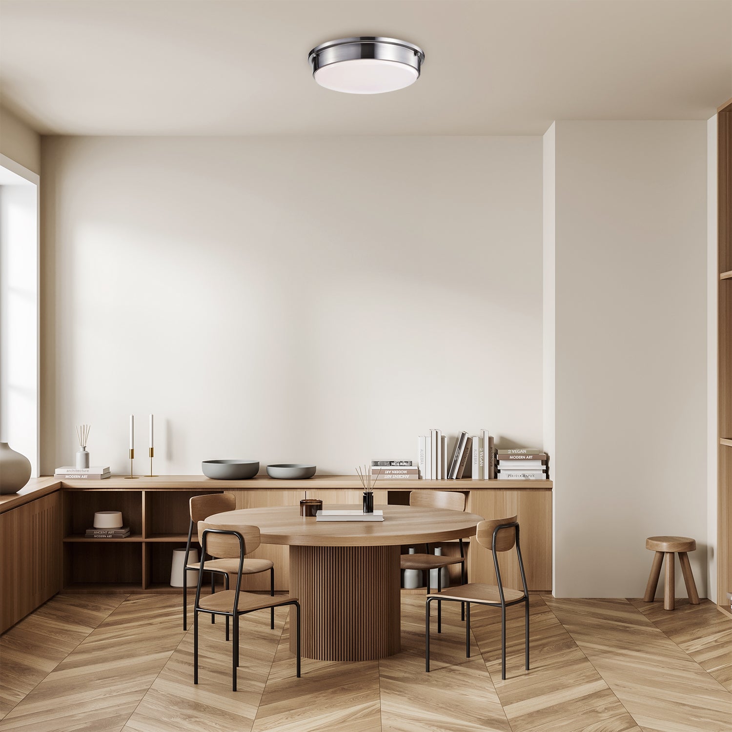 Round LED Satin Nickel Ceiling Light, Klein, Surface Mount, 2100 Lumens