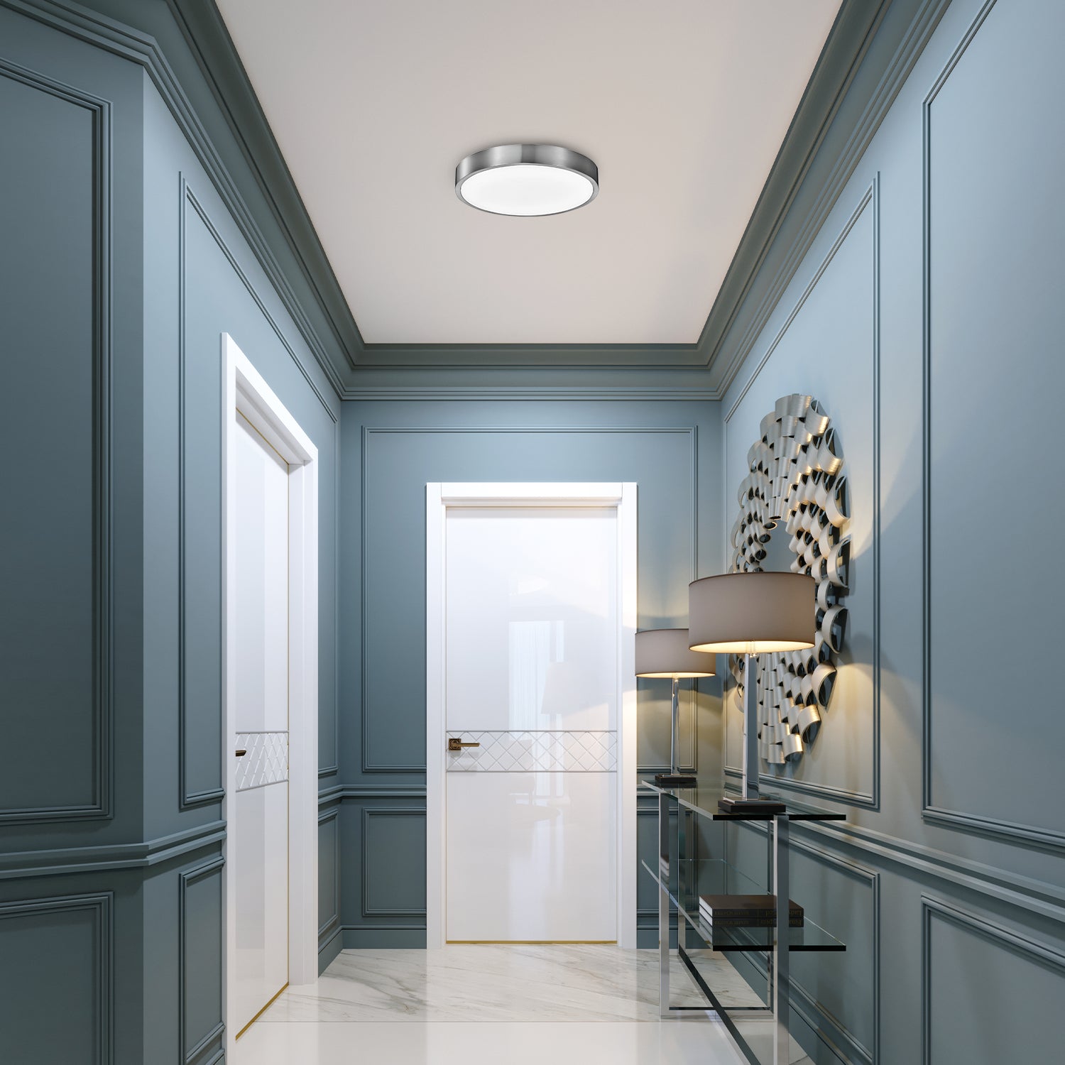 Round LED Satin Nickel Ceiling Light, Stella, Surface Mount, 2300 Lumens
