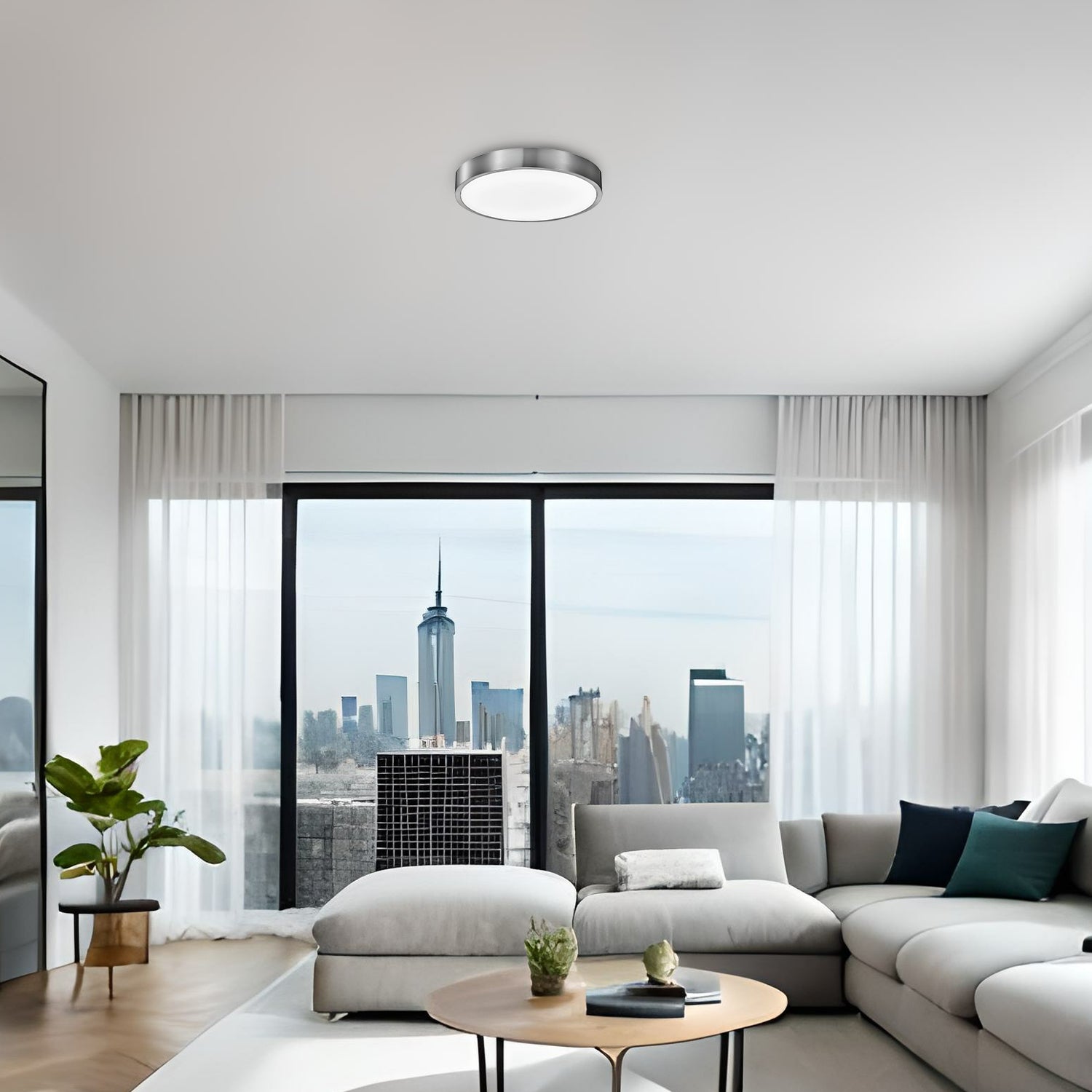 Round LED Satin Nickel Ceiling Light, Stella, Surface Mount, 2300 Lumens