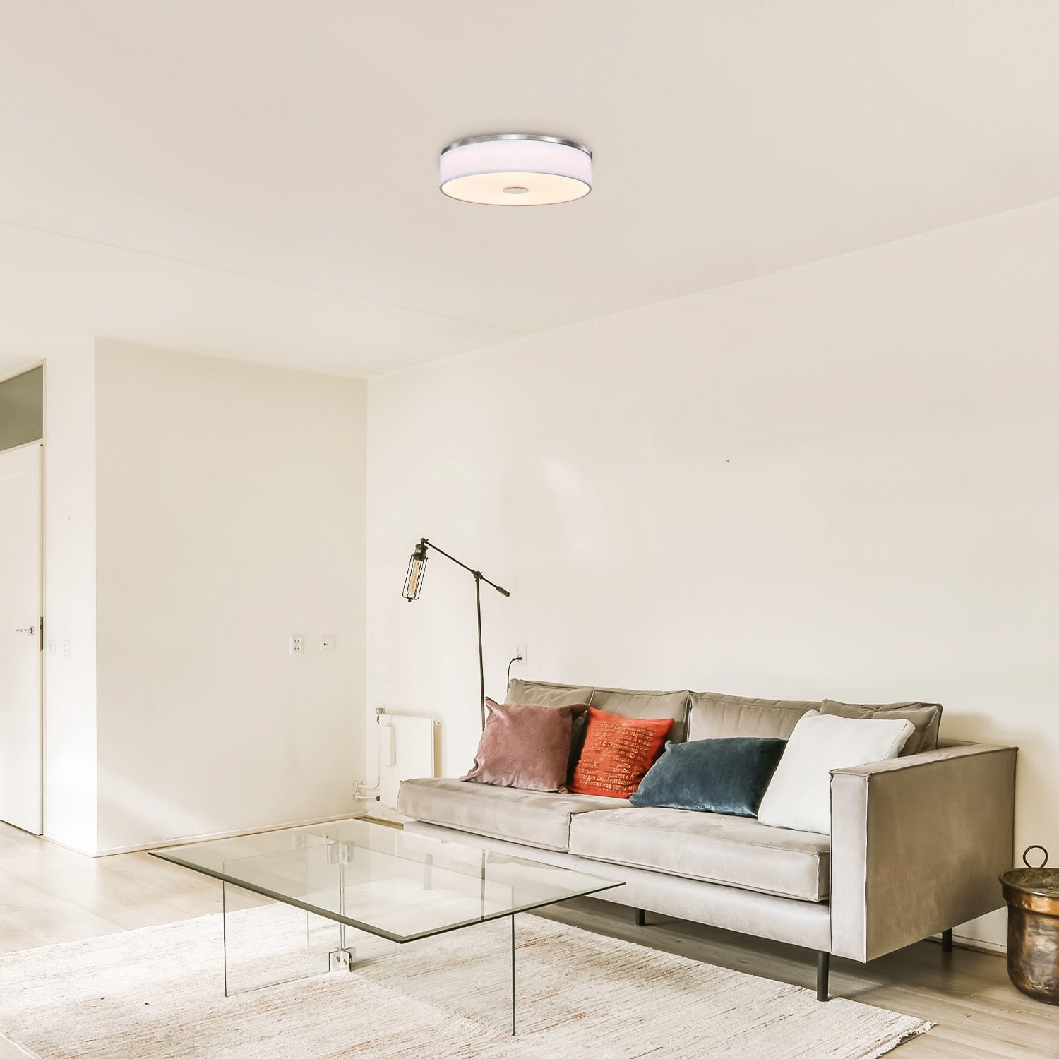 Round LED Satin Nickel Ceiling Light, Sundecor, Surface Mount, Selectable CCT