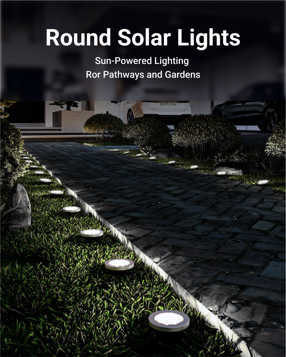 Sunco Lighting Round LED Solar Path Light Easy Install Place in Sunny Areas Do Not Place Under Trees or Bright Lights