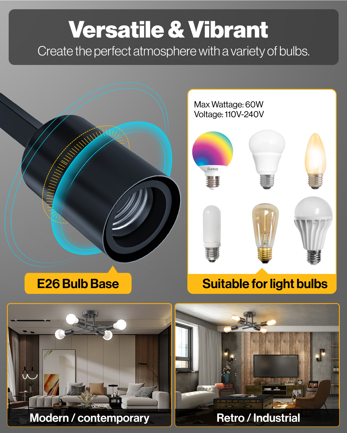Sputnik Industrial Ceiling Light with ST64 Filament Bulbs, 3200 Lumens