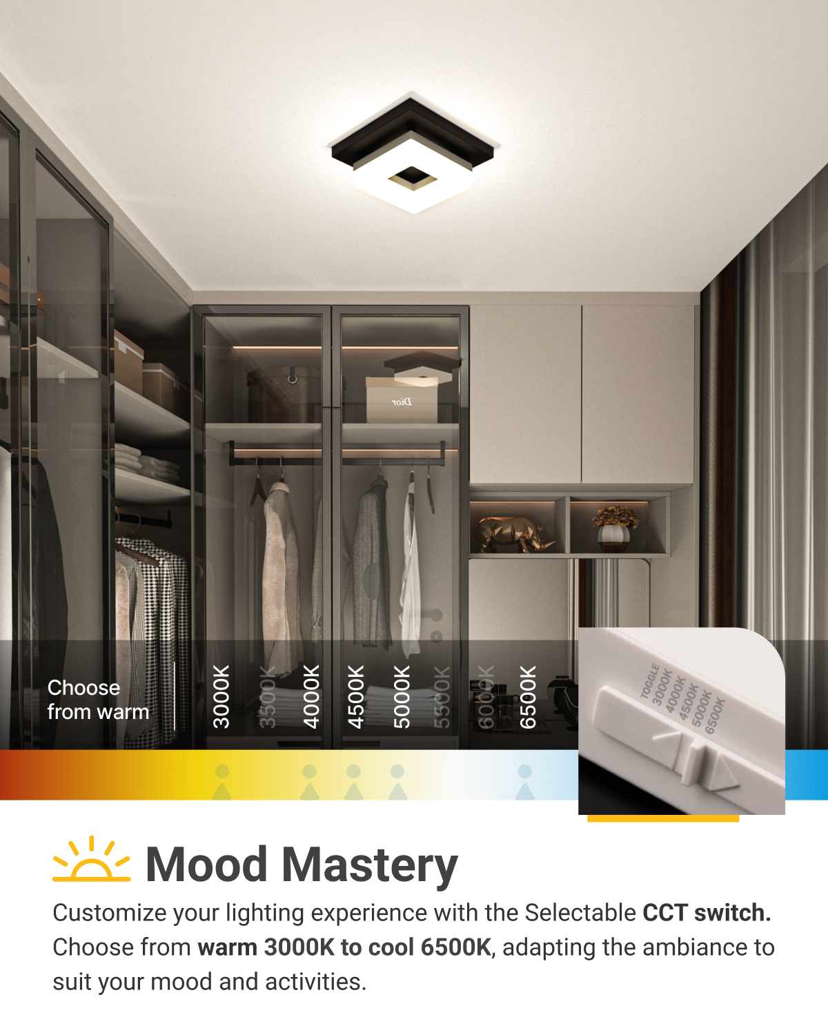 8 Inch Quadrata, Decorative Ceiling Light, Selectable CCT, 1800 Lumens