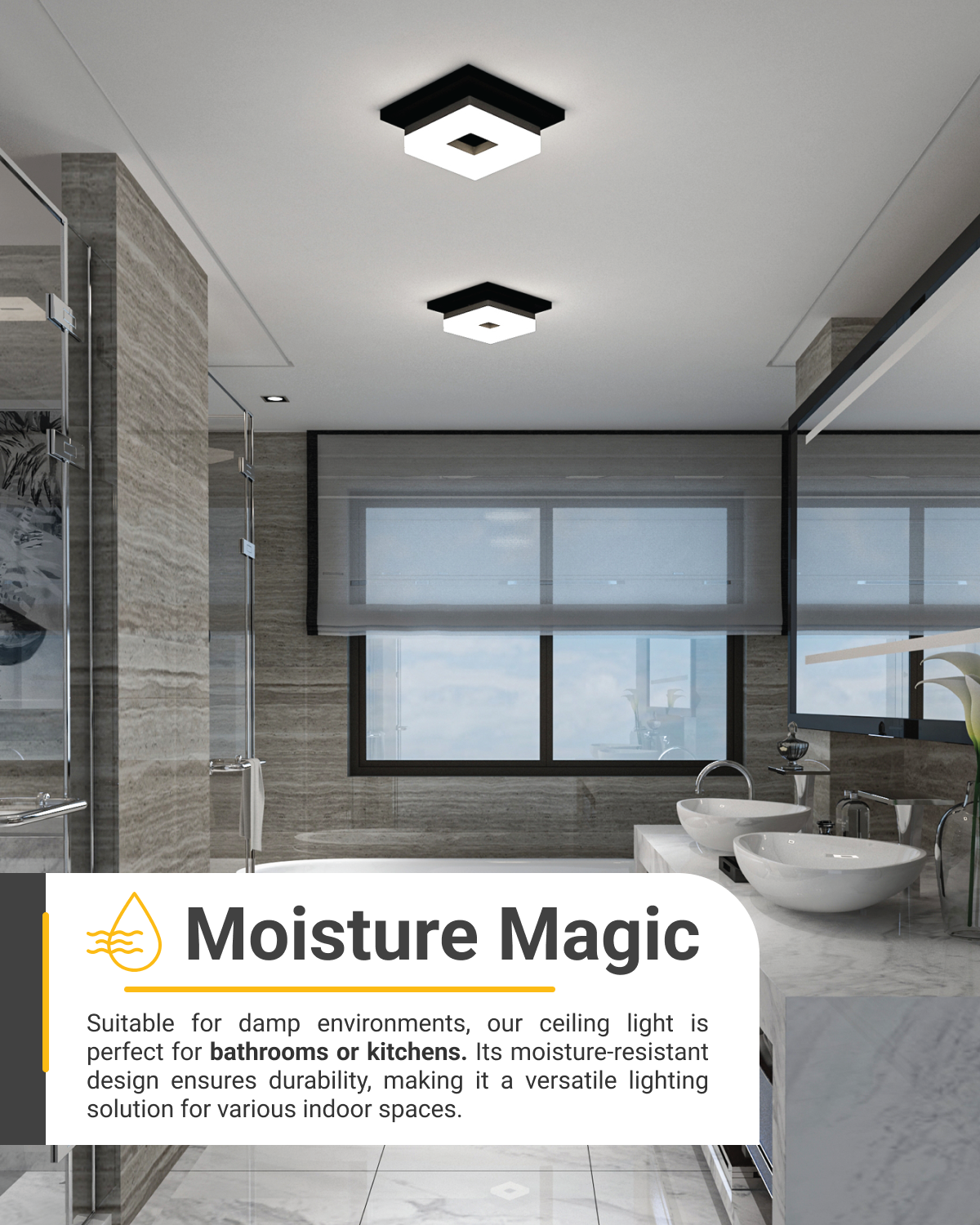 8 Inch Quadrata, Decorative Ceiling Light, Selectable CCT, 1800 Lumens