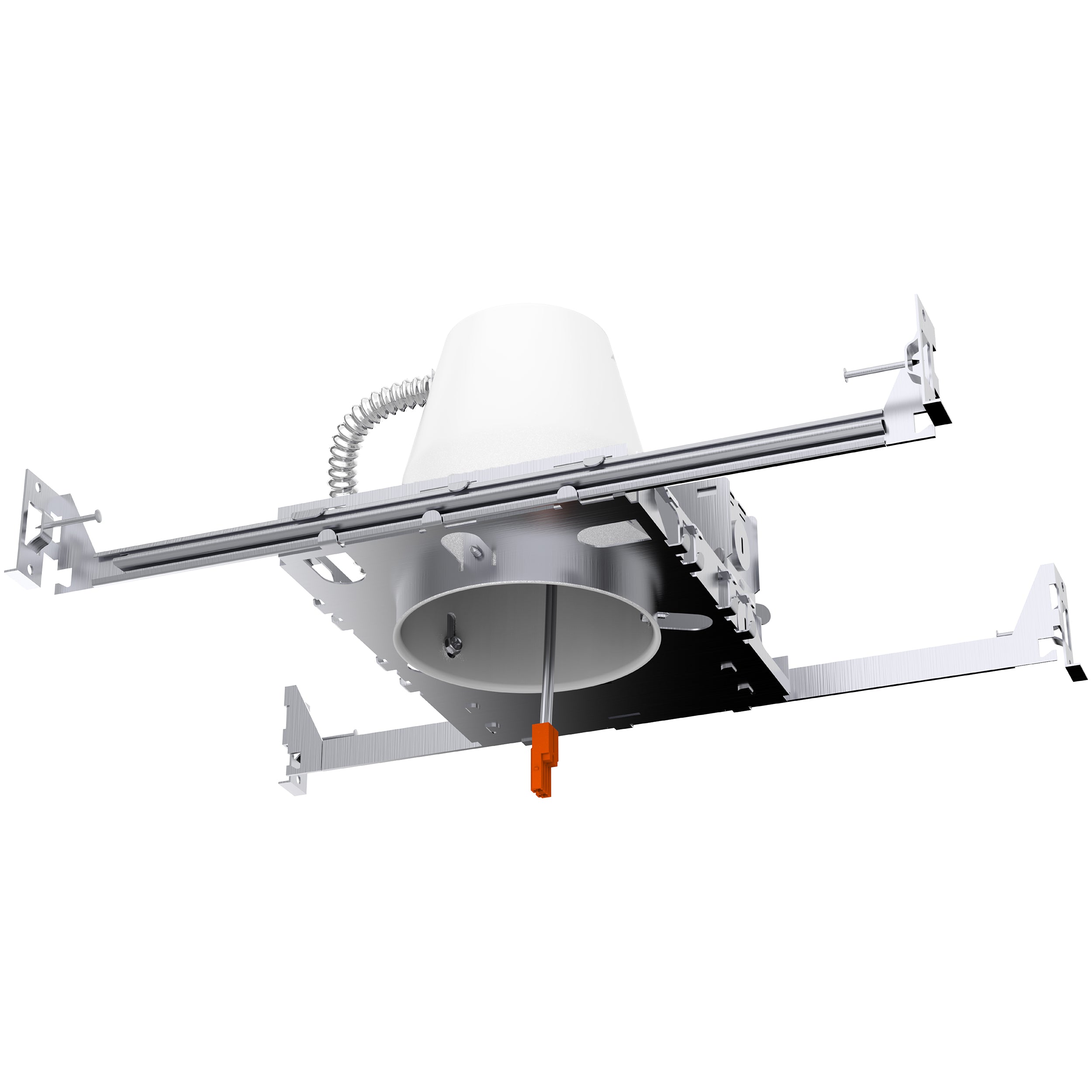 This air tight and IC rated 4-inch Recessed Can for new construction features a j-box, adjustable bar hangars (for joist type installation or suspended ceilings), a TP24 connector and is IC rated for safety. This commercial rated can housing uses 120/277V. Image shows the new construction recessed lighting can. Quickly install this 4-inch can in framing with our simple install manual before drywall and ceiling is finished. Includes can only. LED not included.