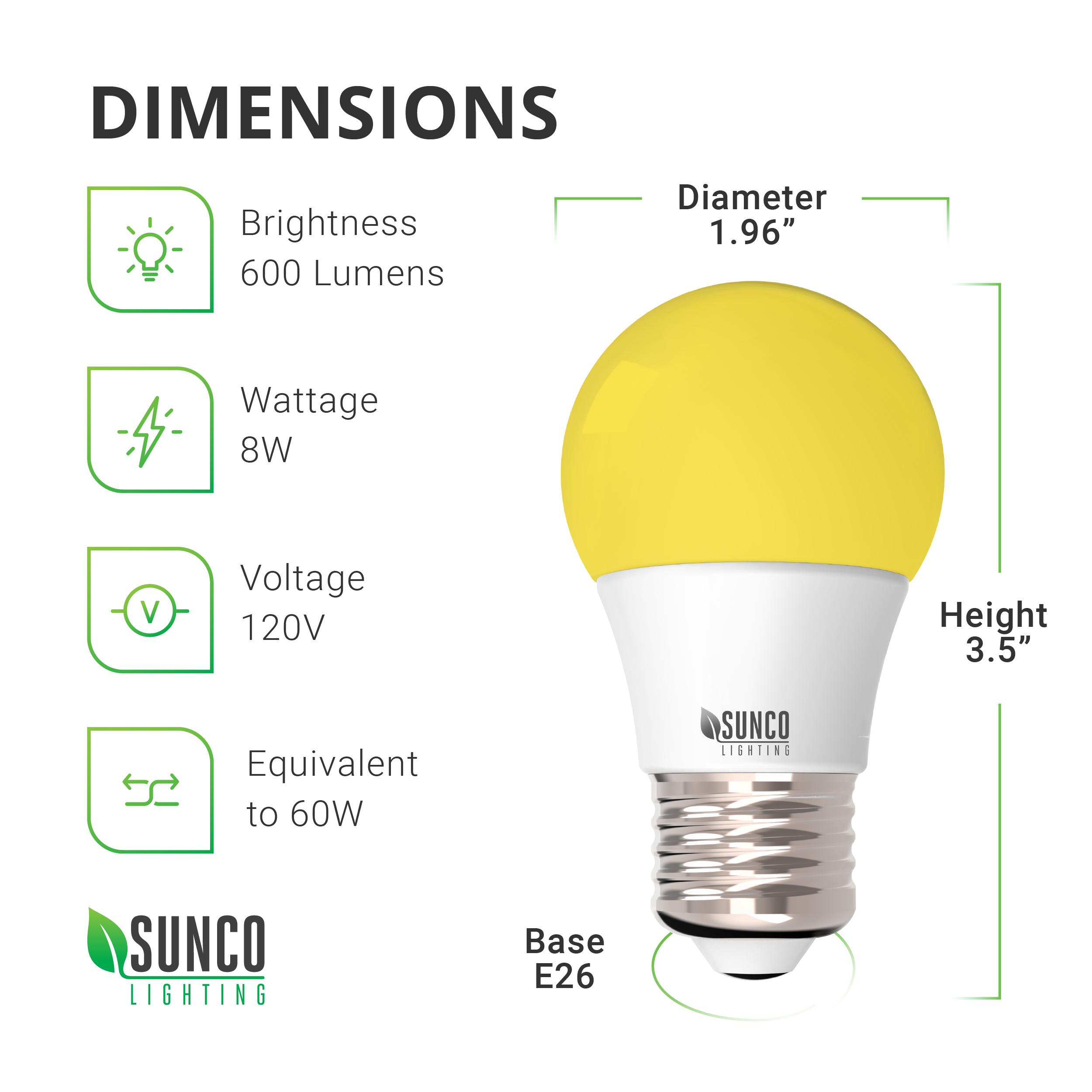 A15 LED Bulb, Yellow Bug Light, 600 Lumens