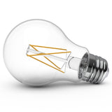 This Sunco A19 LED Filament Bulb features an included Dusk to Dawn sensor to detect light levels when used in a non-enclosed light fixture outside. Just flip the light switch so the sensor has power and then the sensor does all the heavy lifting instead of a timer. It automatically detects light levels and turns on the light at dusk and turns it off again when light returns at dawn. The high tech LED filament inside the glass bulb gives off a warm glow.
