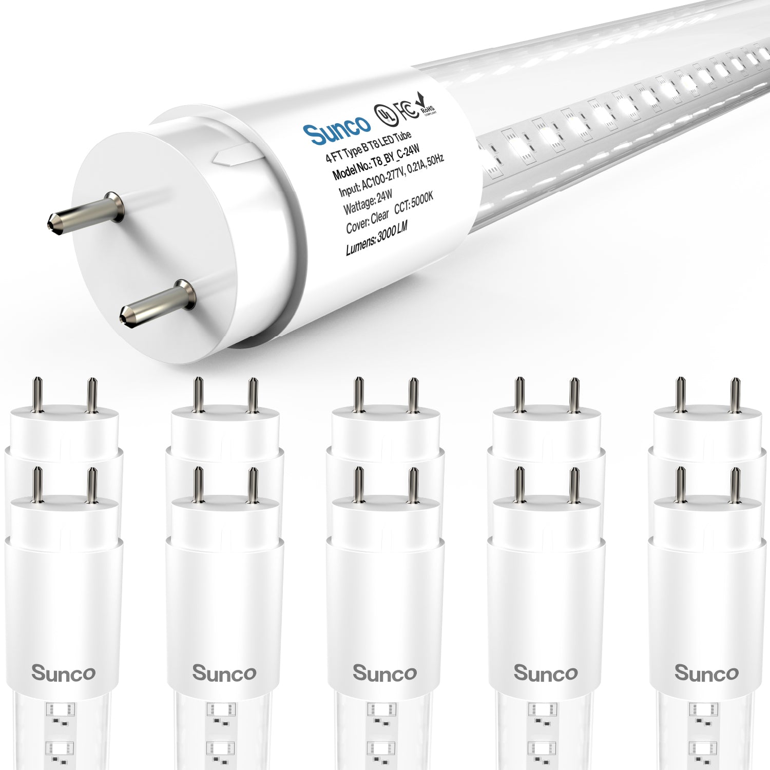 T8 High Lumen LED Tube, 4ft, Clear, Type B, 25W, Single/Double Ended, 3000 Lumens