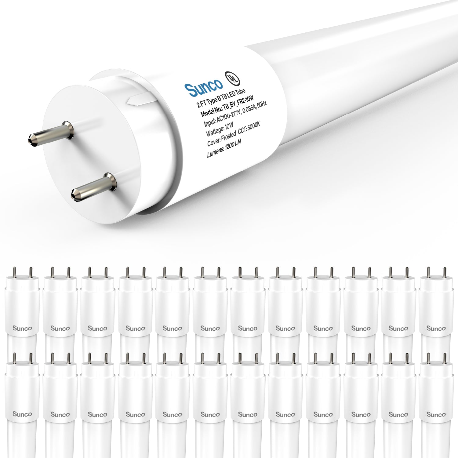 T8 LED Tube, 2ft, Frosted Glass, Bypass, Type B, 10W, Single/Double Ended, 1200 Lumens