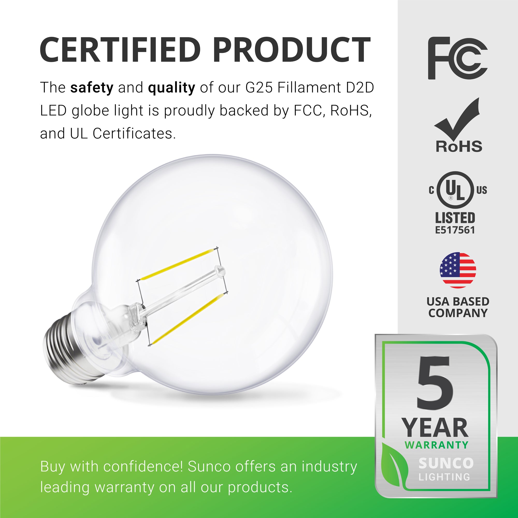 G25 LED Bulb, Filament, Dusk to Dawn Photocell, 350 Lumens