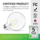 G25 LED Bulb, Filament, Dusk to Dawn Photocell, 350 Lumens